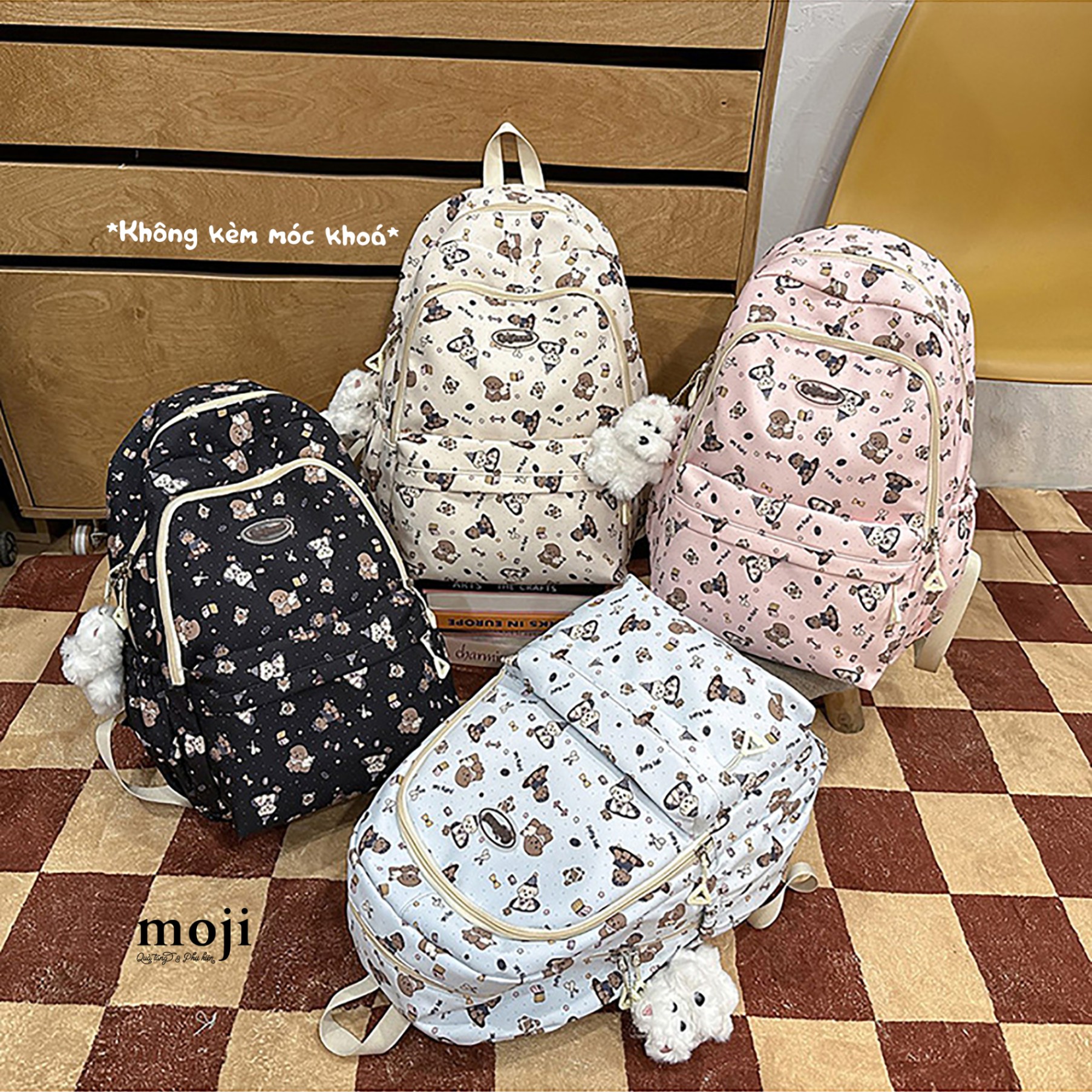 Balo vải Cute dog puppy toys nền chấm bi 20x31x45