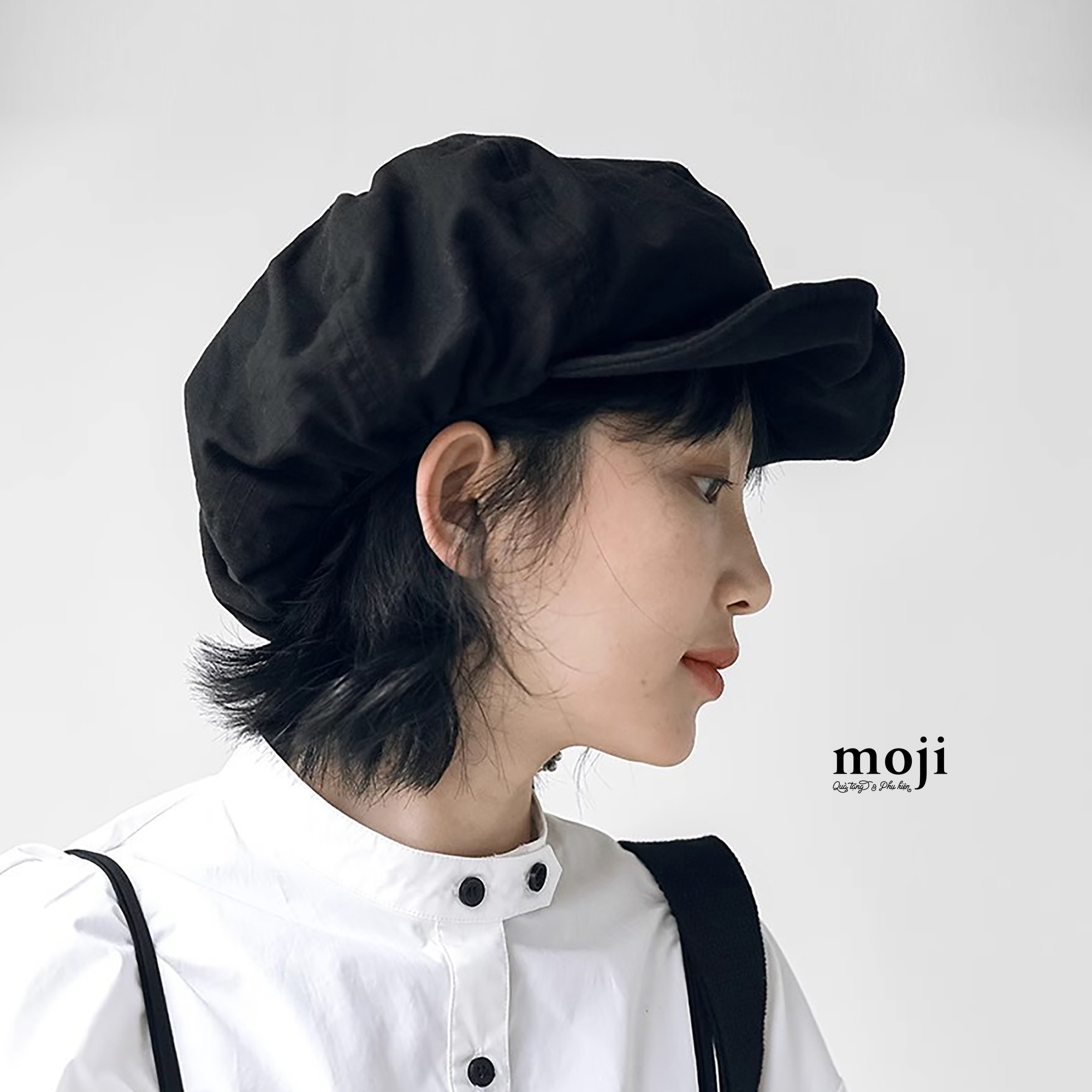 Mũ nón beret lưỡi trai Basic 1 màu vân sọc ngang nút gài