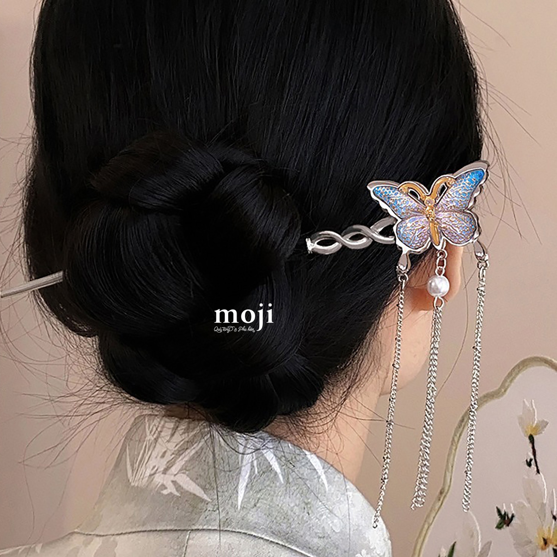 Trâm cài tóc Butterfly đá màu sắc thả dây dài