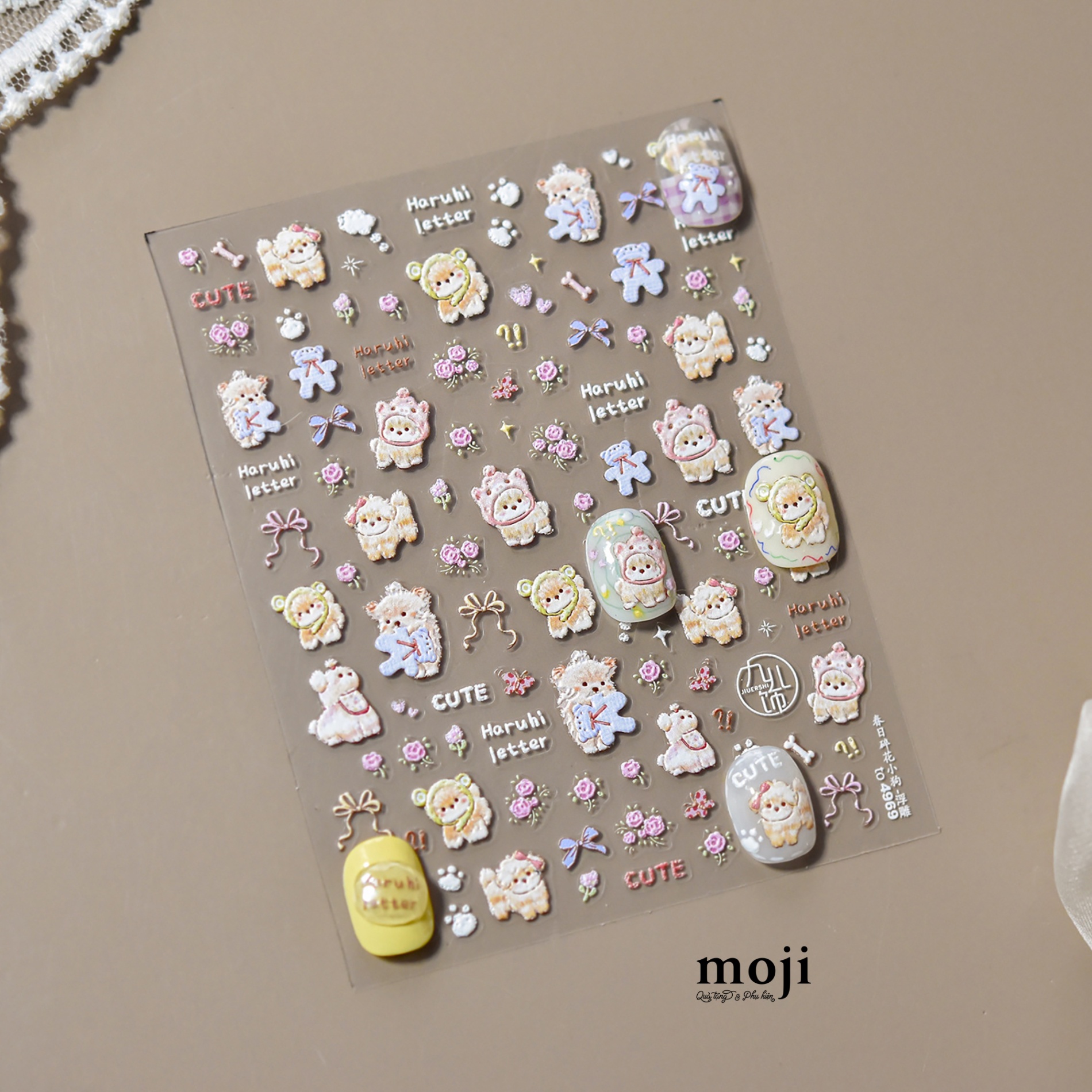 Dán móng tay nail Tomoni cute dog bow flower 4969