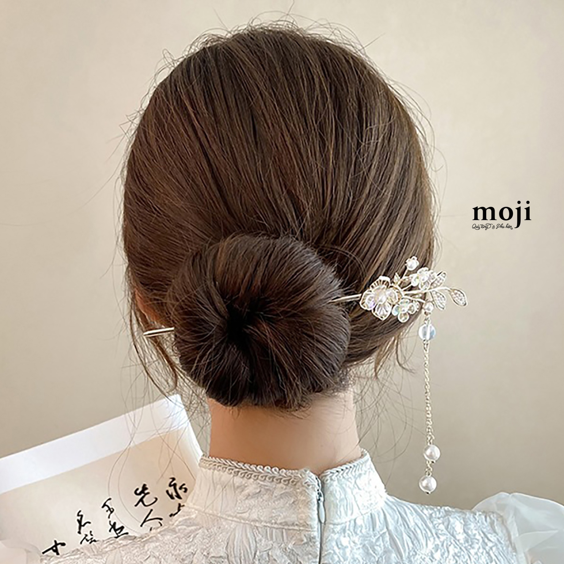 Trâm cài tóc Flower leaf thả ngọc trai