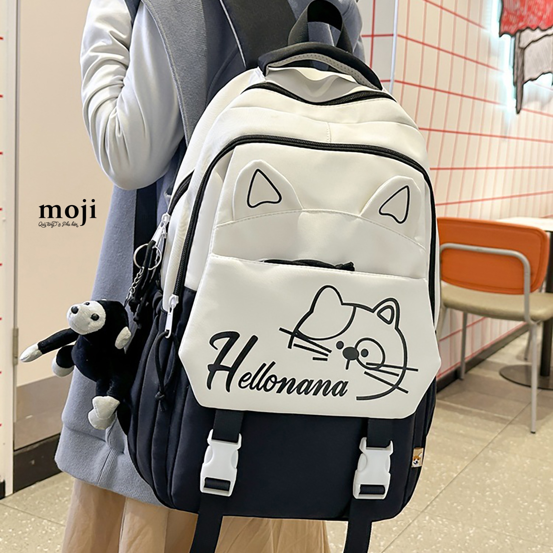 Balo vải Cute cat face có tai hellonana 20x32x45