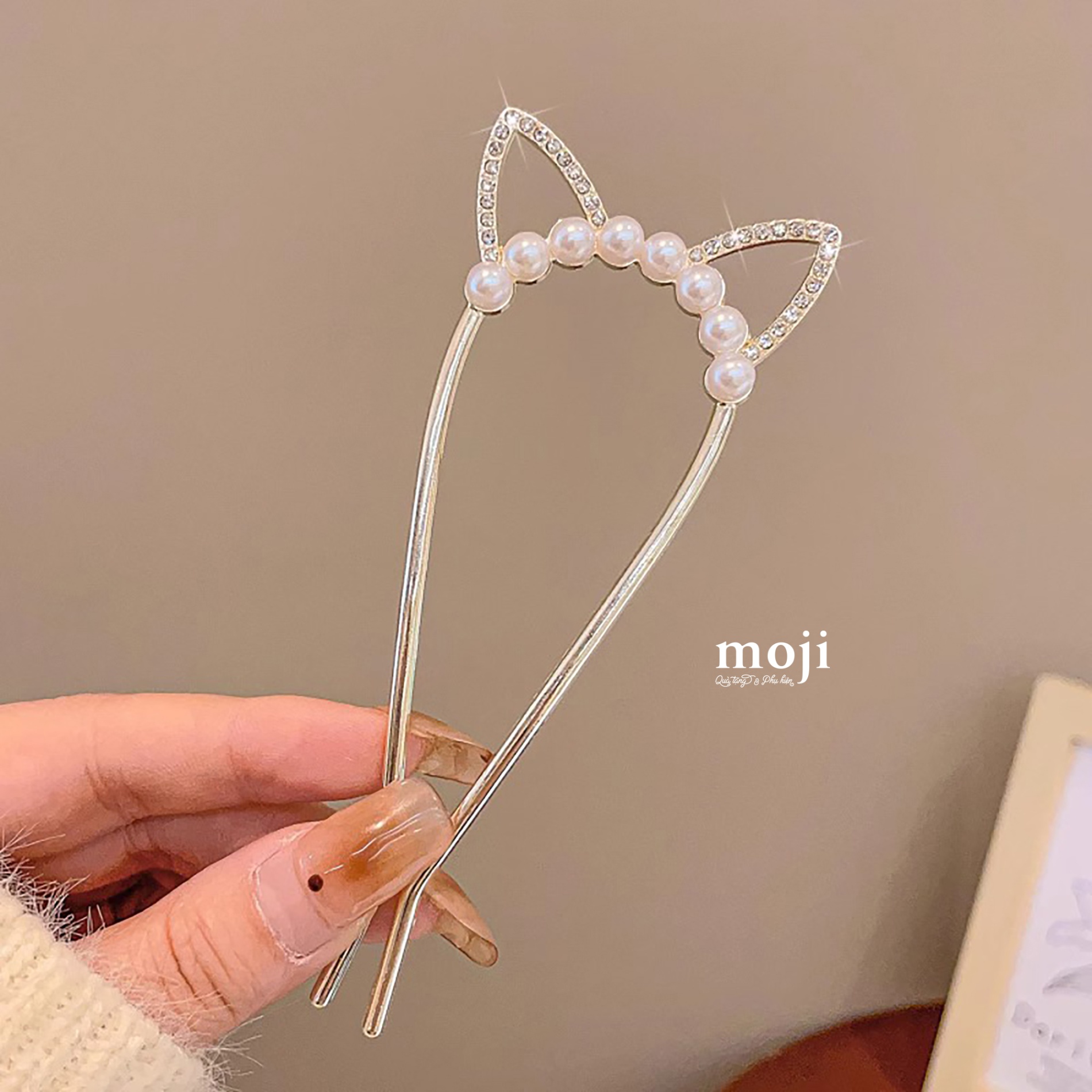 Trâm cài tóc Tai mèo đính đá ngọc trai