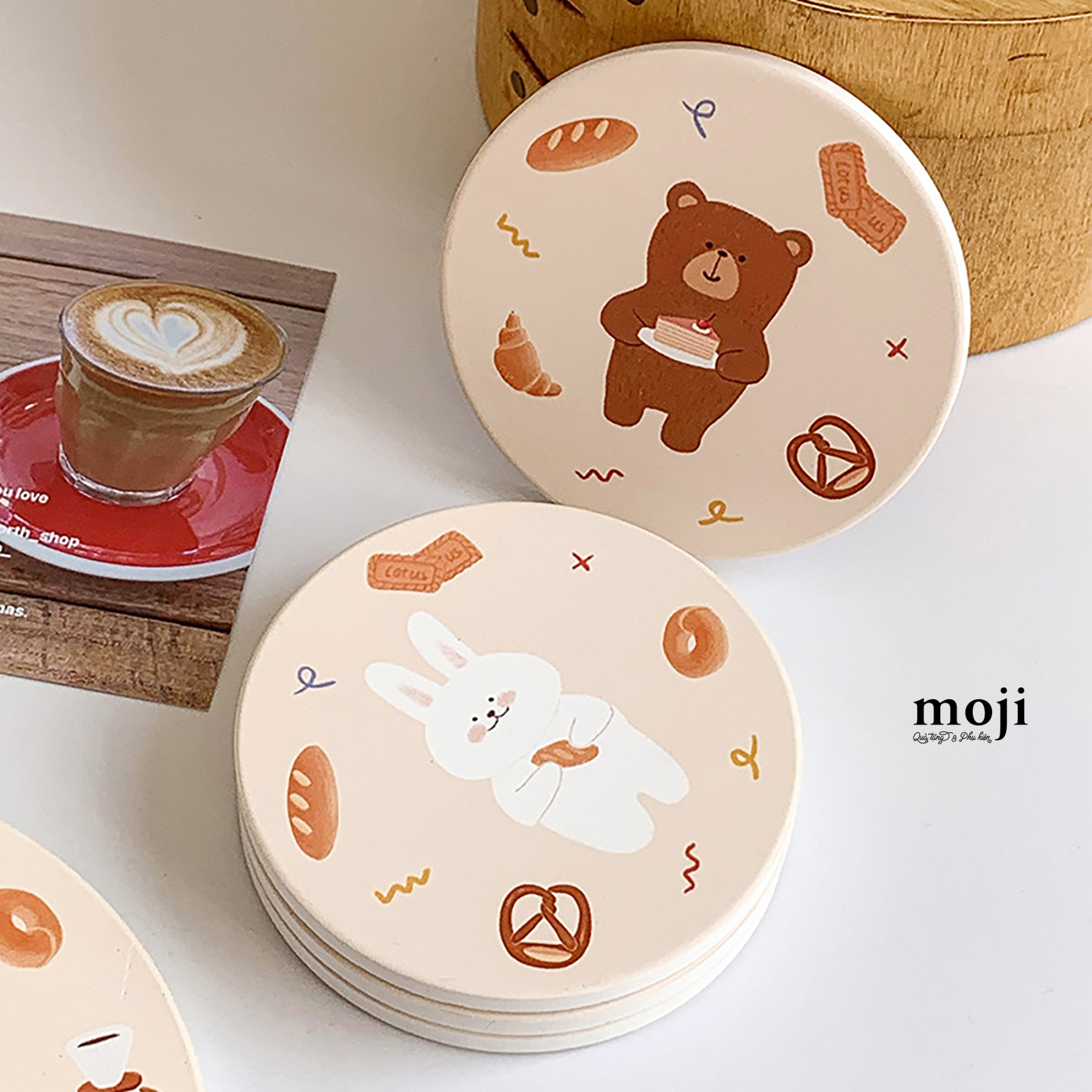 Lót cốc Baby bear rabbit sweet food