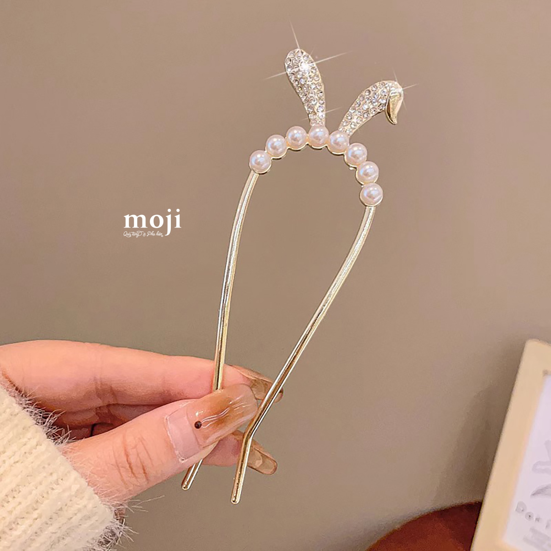 Trâm cài tóc Tai thỏ đính đá ngọc trai