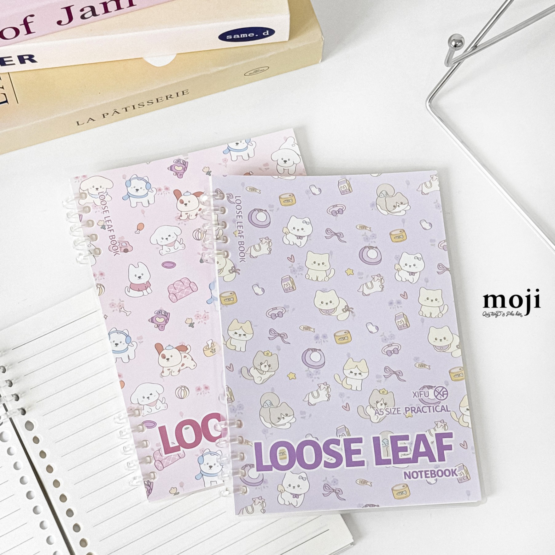 Sổ vở còng binder Cute cat dog loose leaf 14x20