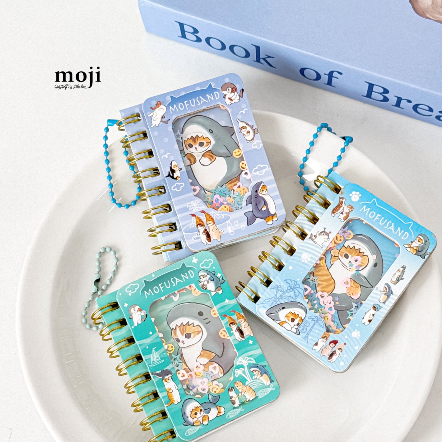 Sổ vở lò xo mini MJ Mofusand cat cosplay shark ocean họa tiết màu sắc 5x7
