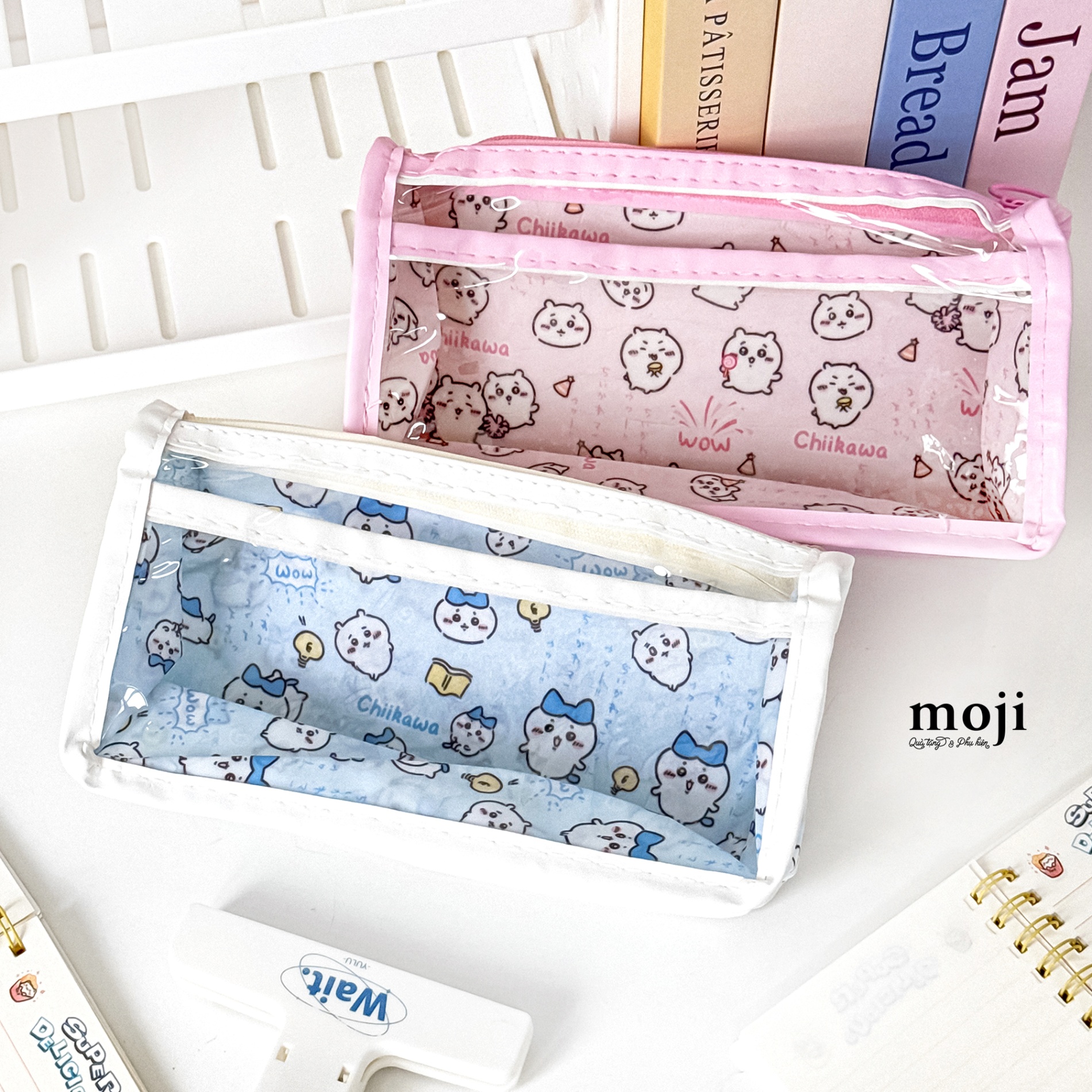 Hộp bút MJ Chiikawa Hachiware cổ vũ wow 1 mặt trong suốt 11x20