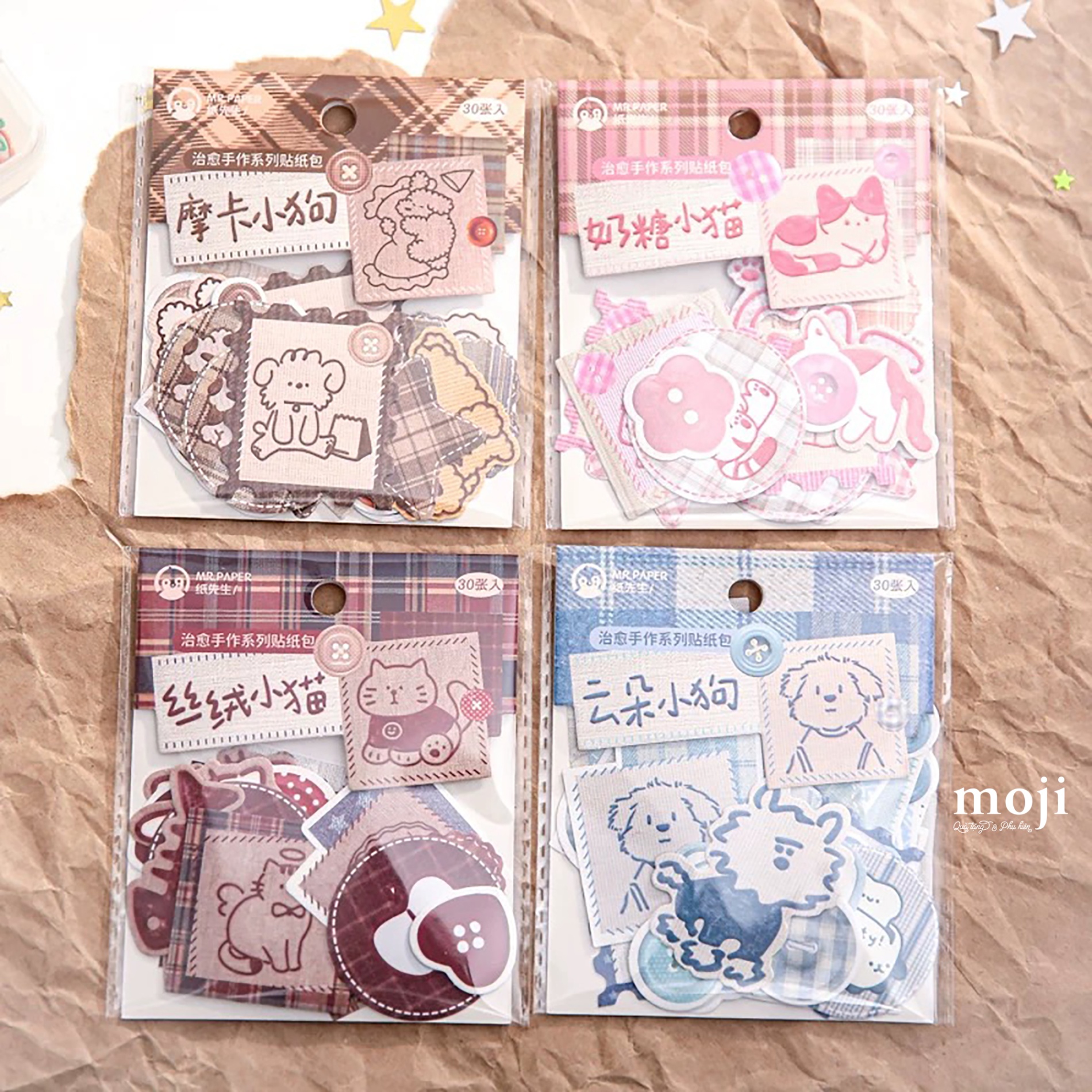 Sticker túi Cute animal nền họa tiết vải set30