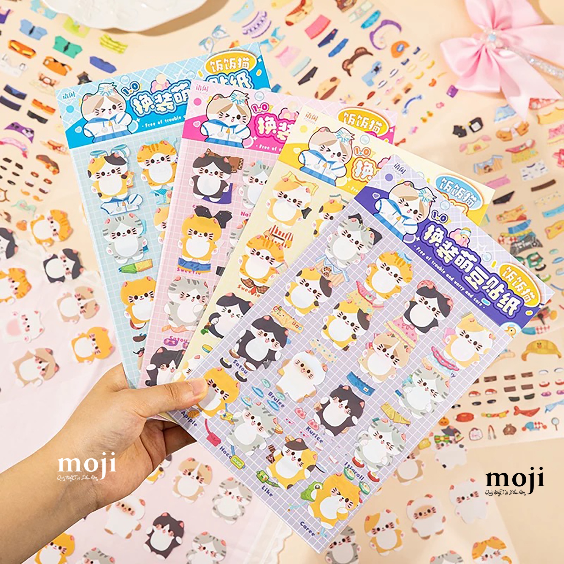 Sticker bảng MJ Cute cat dress up change clothes thay đổi quần áo set2
