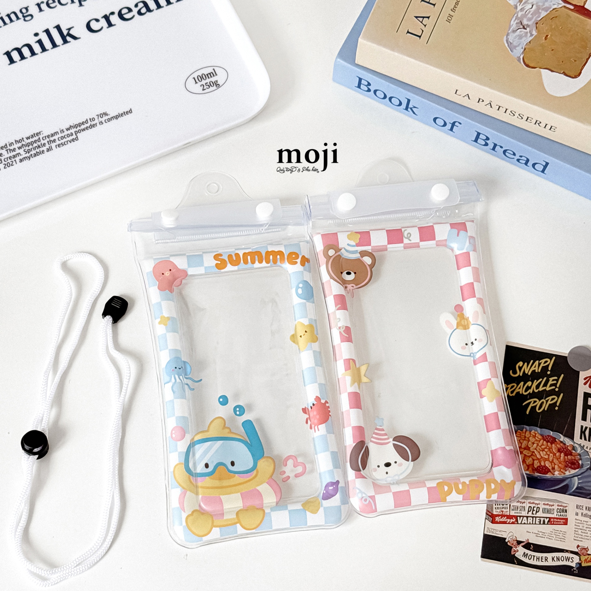Túi chống nước điện thoại viền phao Cute animal summer party caro