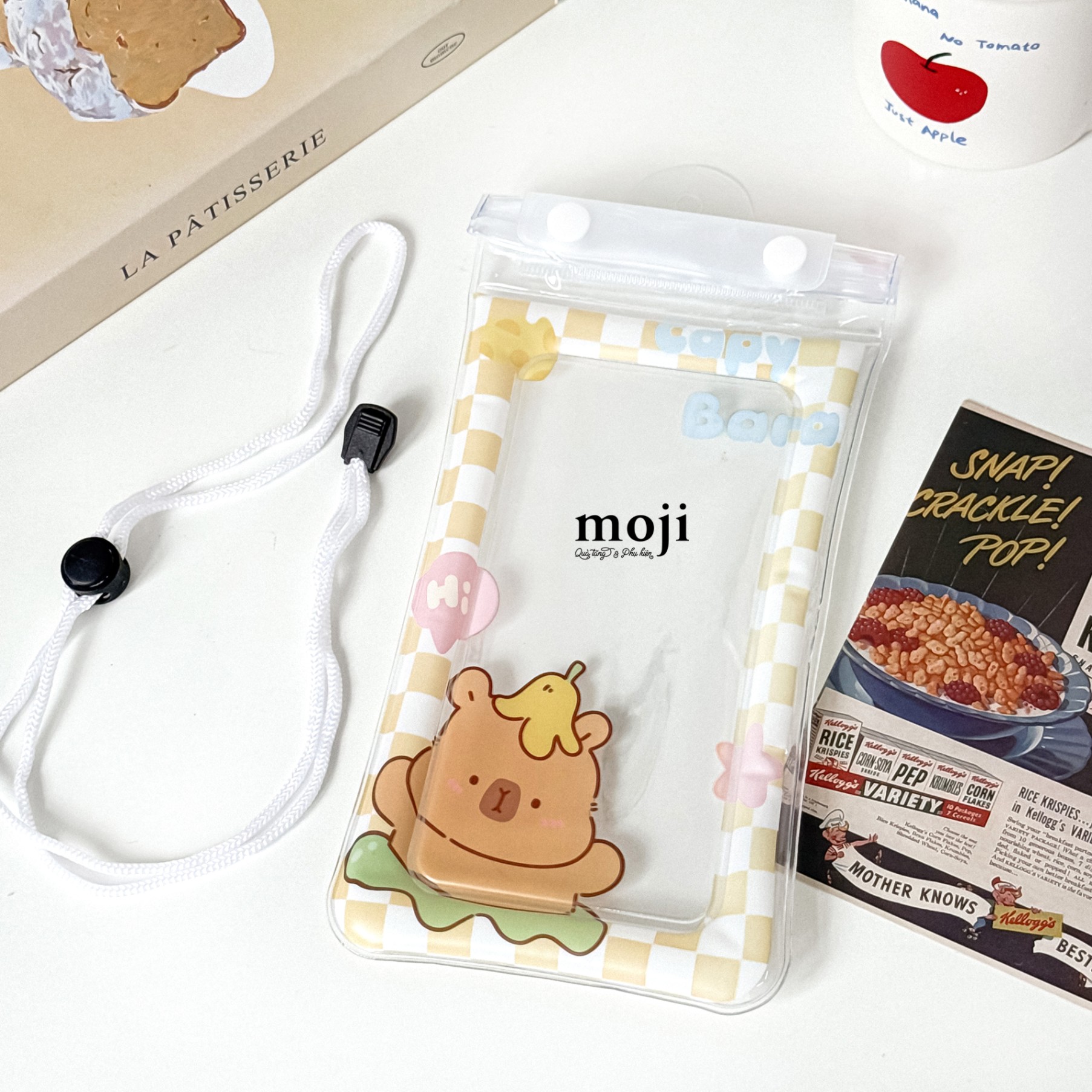Túi chống nước điện thoại viền phao Capybara vỏ chuối caro