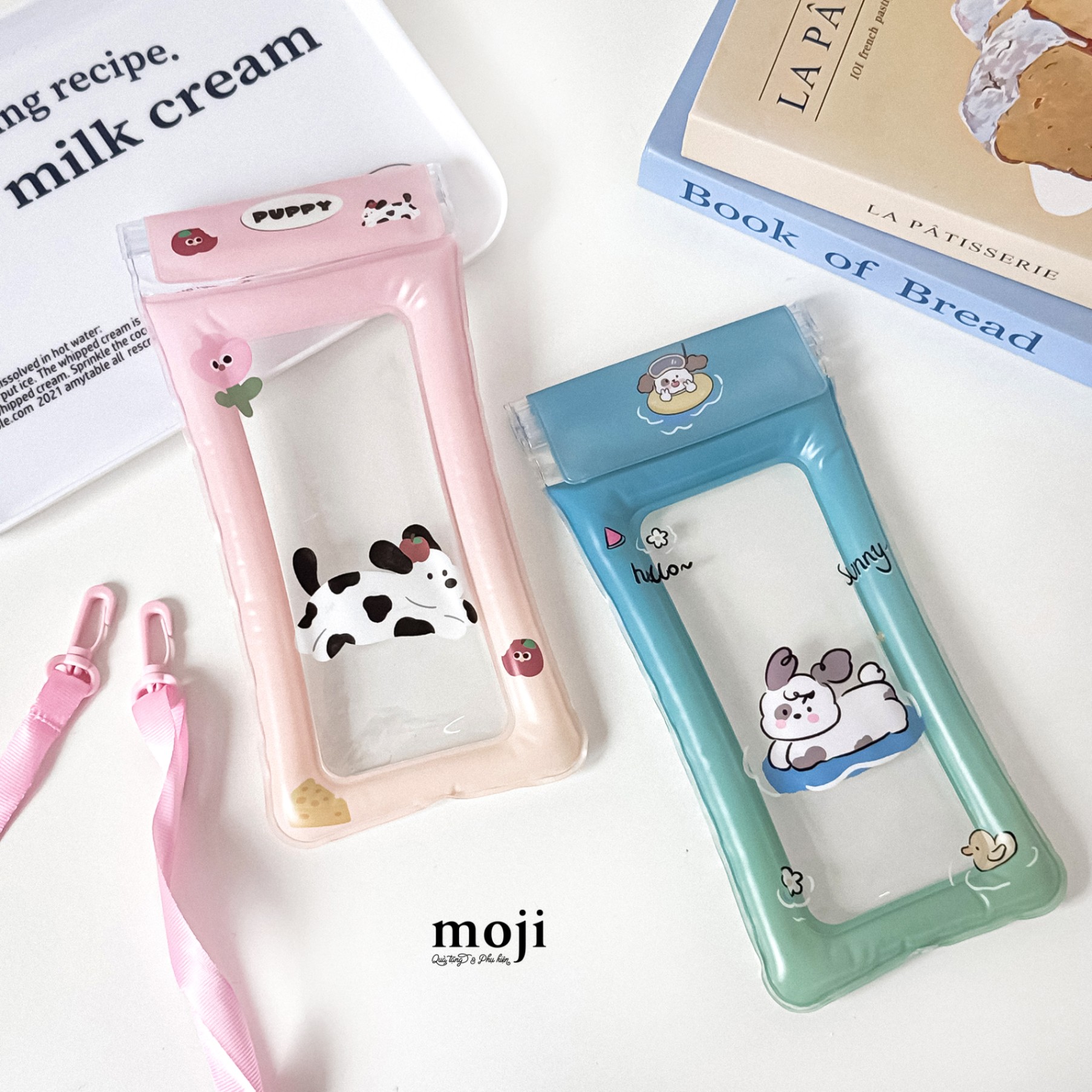 Túi chống nước điện thoại viền phao Cute dog puppy sunny gradient color