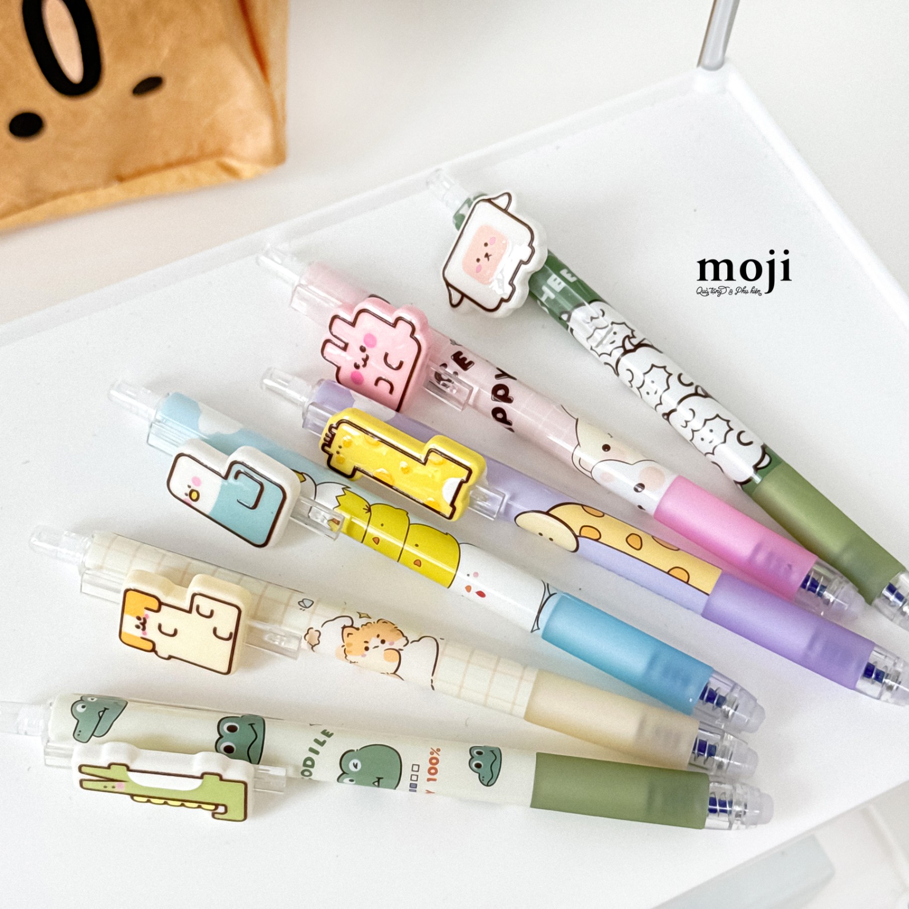 Bút gel bấm mực xanh xóa được Cute animal dáng vuông