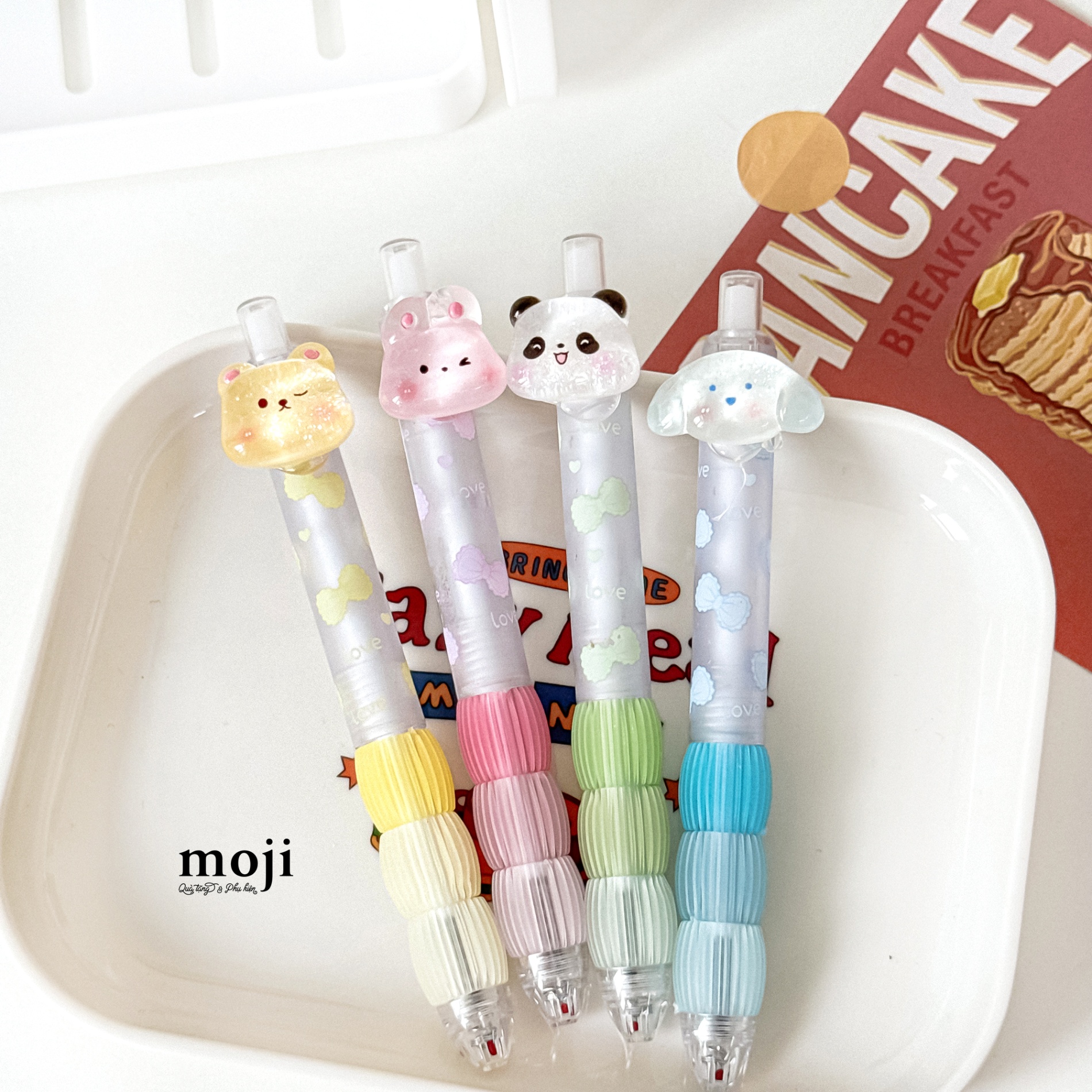 Bút gel bấm mực đen Cute animal face love bow flower