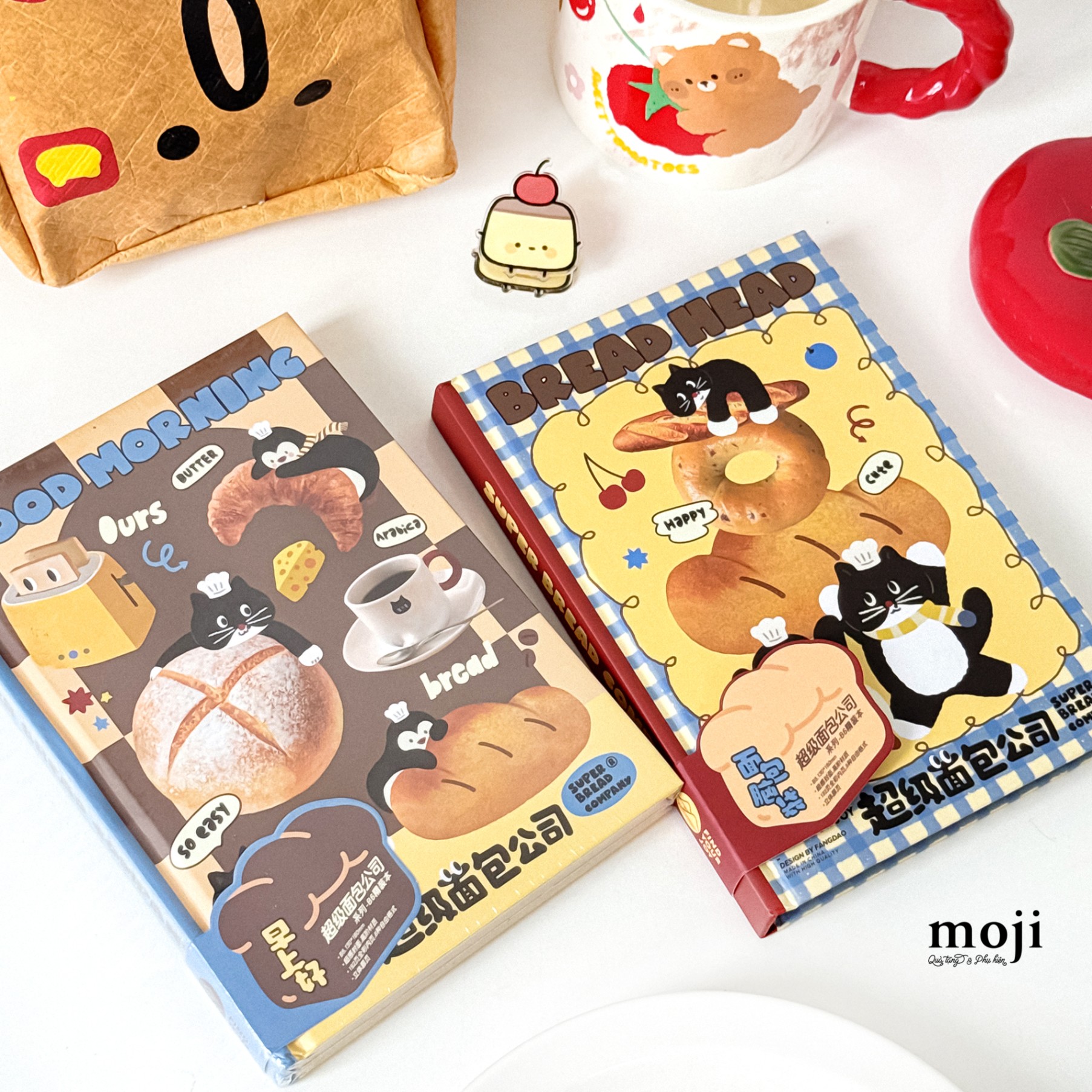 Sổ vở cao cấp Cat penguin chim cánh cụt bread good morning 13x18