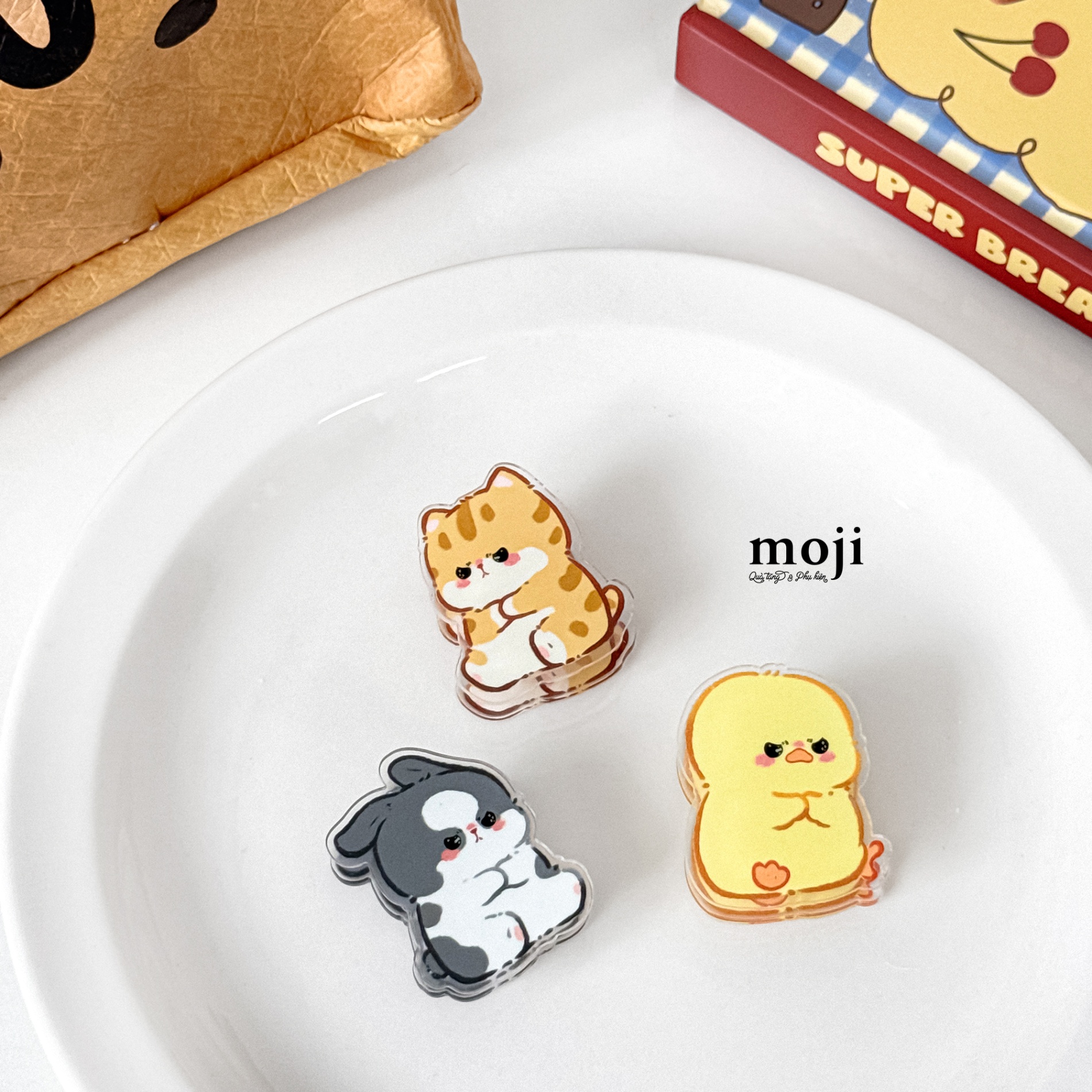 Kẹp tài liệu mini acrylic Cute cat duck rabbit ngồi tức giận