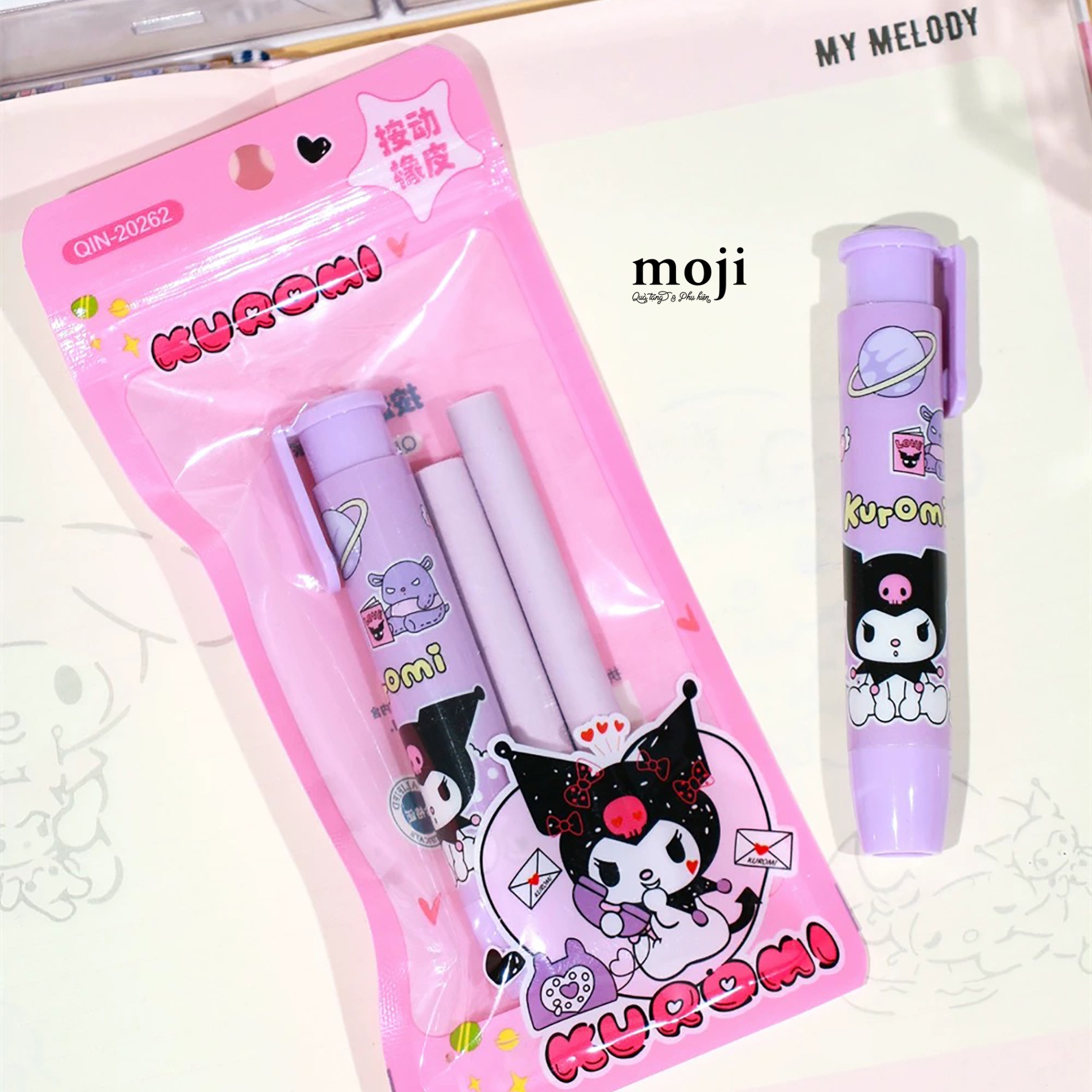 Cục tẩy gôm Sanrio family Kuromi fruit cherry kèm phụ kiện set3