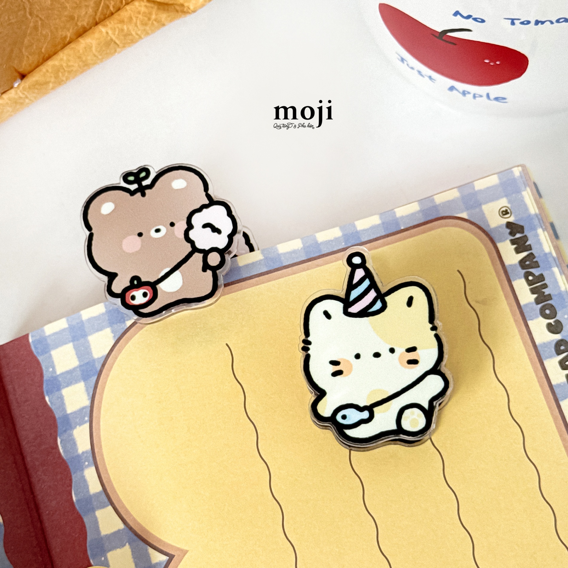 Kẹp tài liệu mini acrylic Cute cat baby bear party mầm cây đeo túi