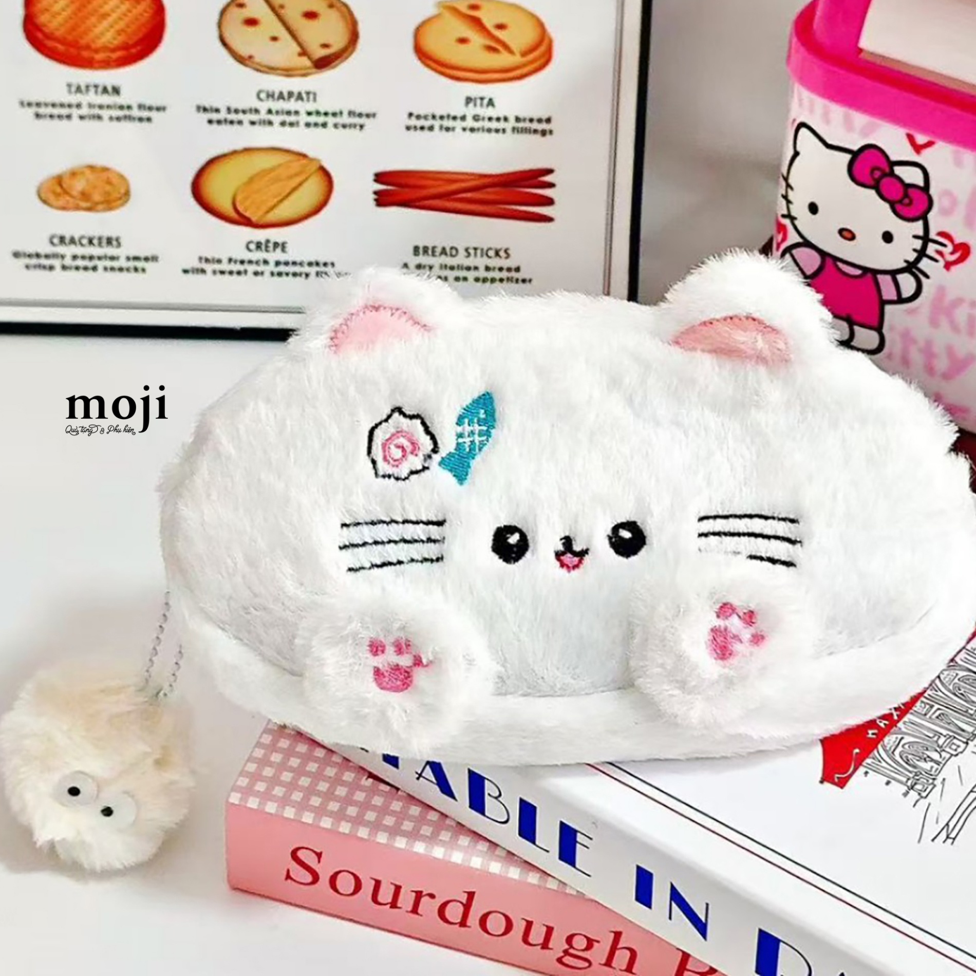 Hộp bút lớn lông xù Cute cat có tai chân nổi cá nhỏ 4x10x18
