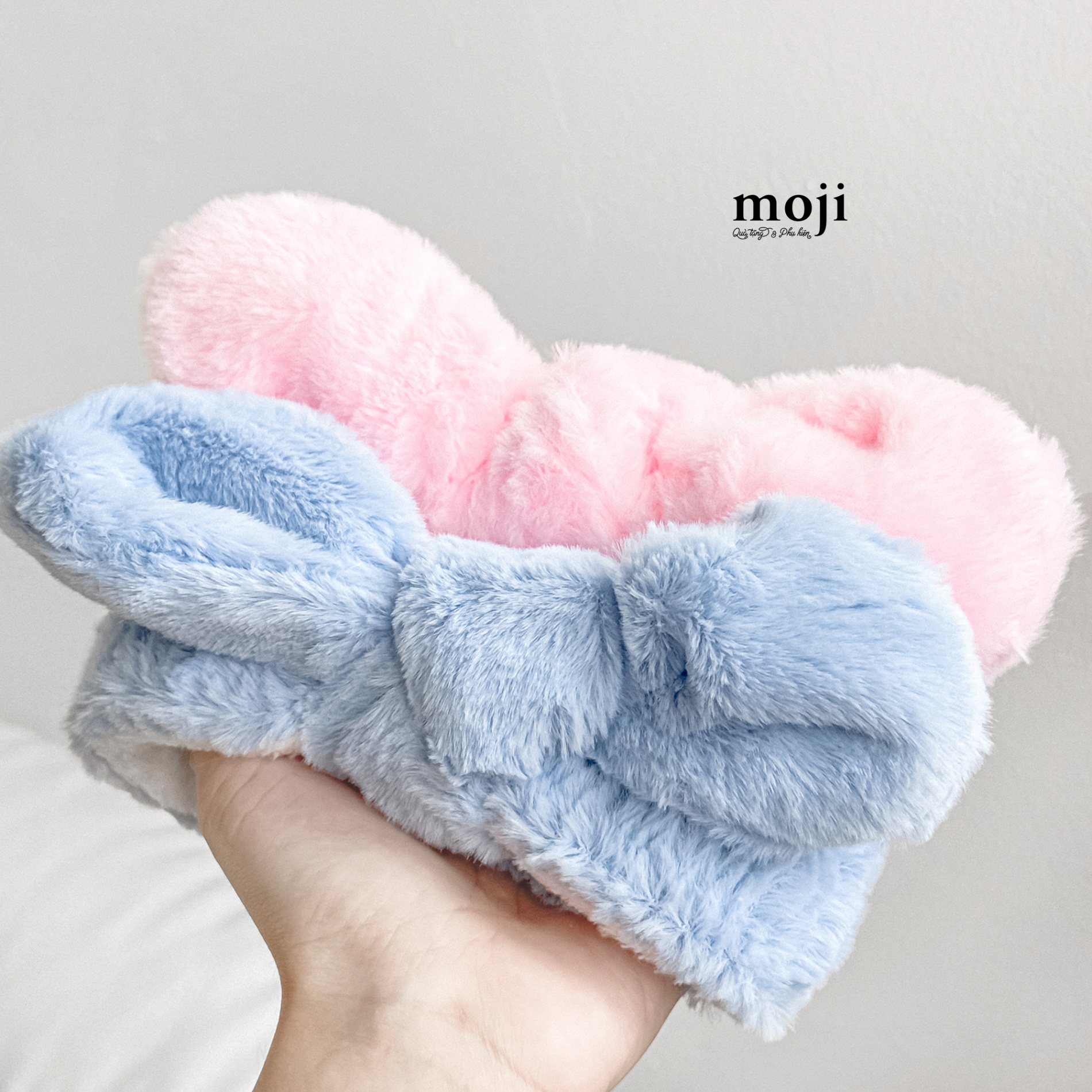 Băng đô make up Basic tai thỏ thắt nơ phối màu