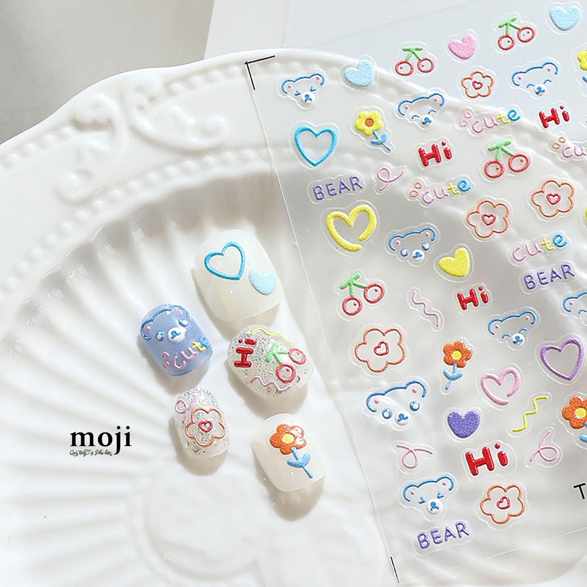 Dán móng tay nail Baby bear heart flower fruit say hi TC-016