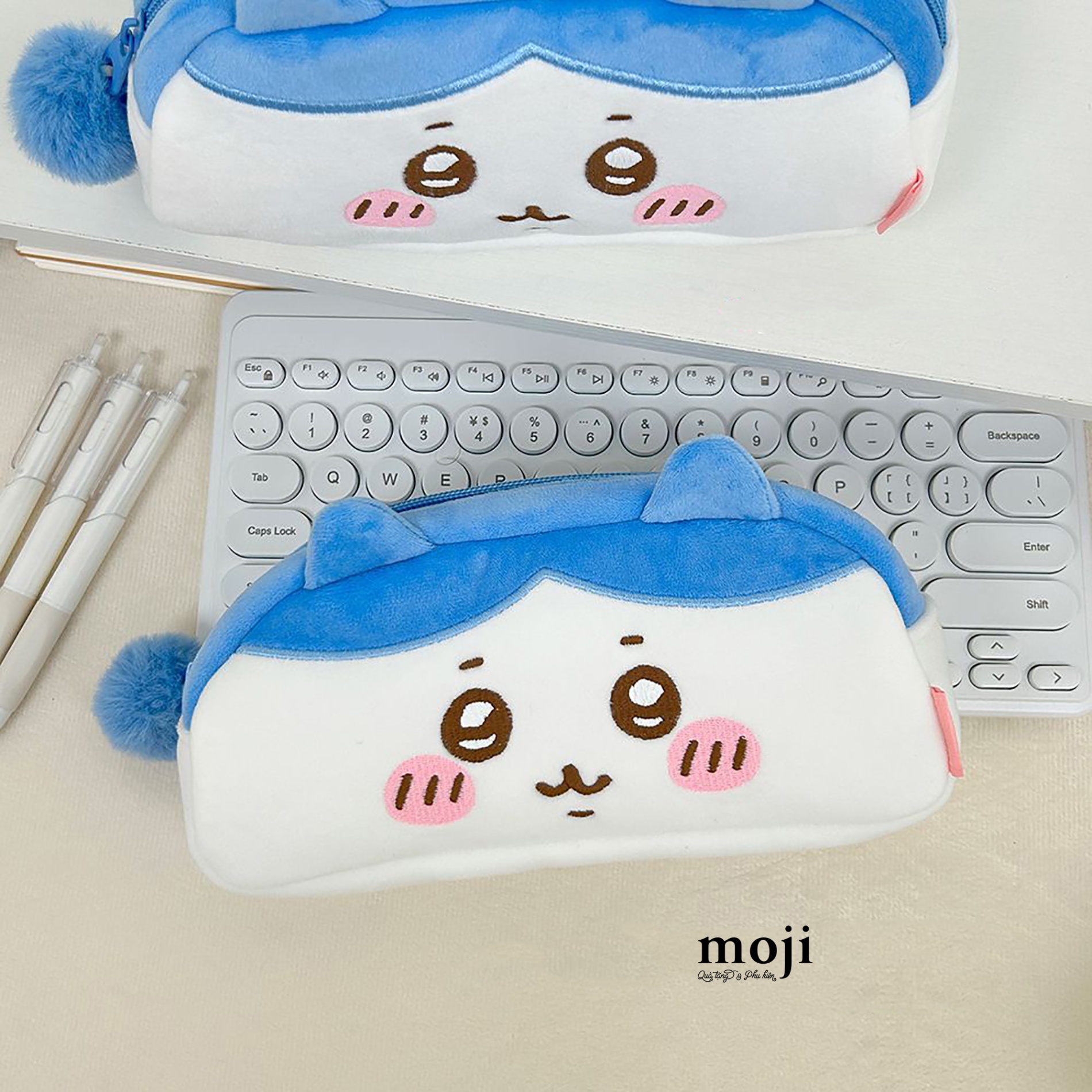 Hộp bút lớn Chiikawa Hachiware Usagi face má hồng có tai 9x21
