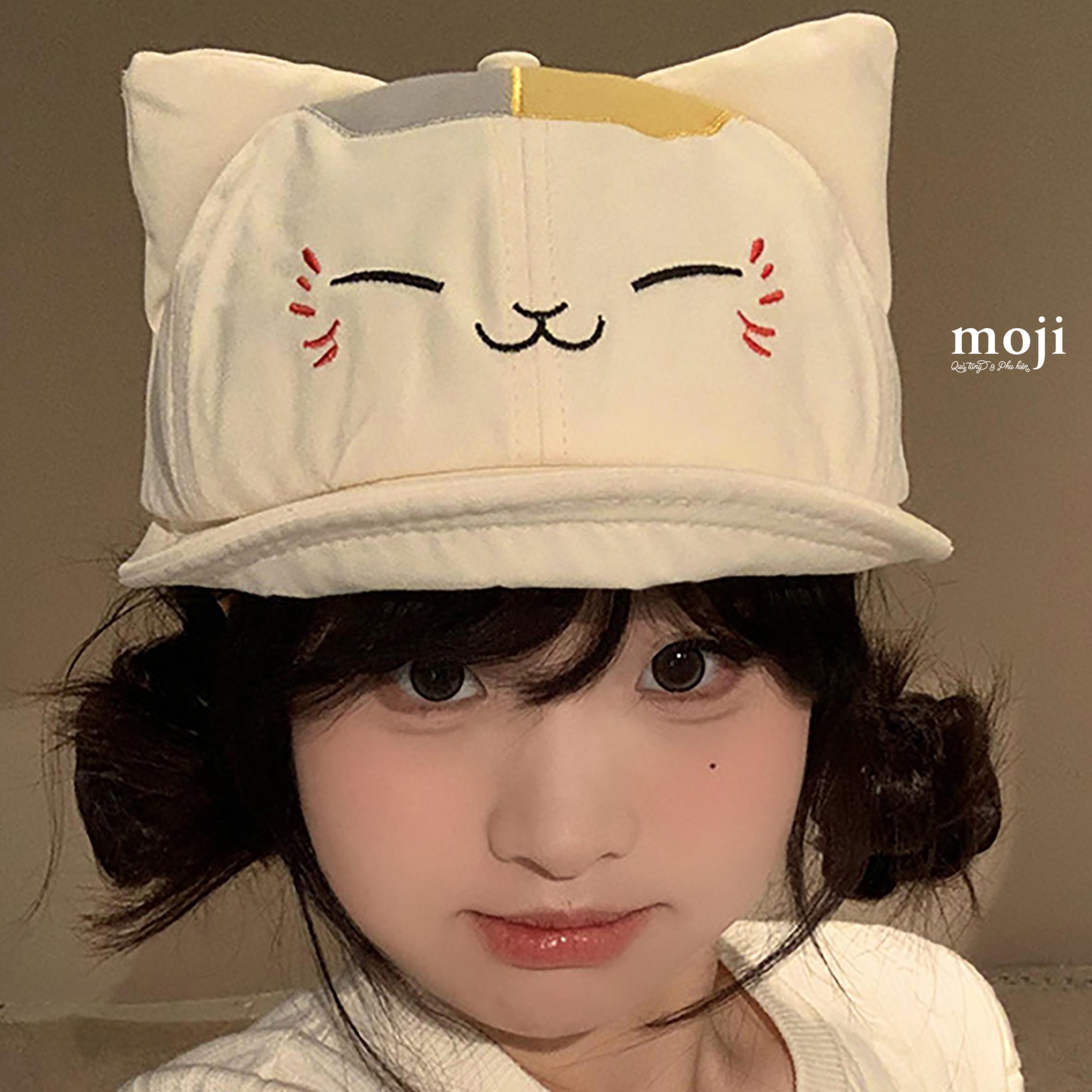 Mũ nón lưỡi trai Cute cat face phối màu có tai