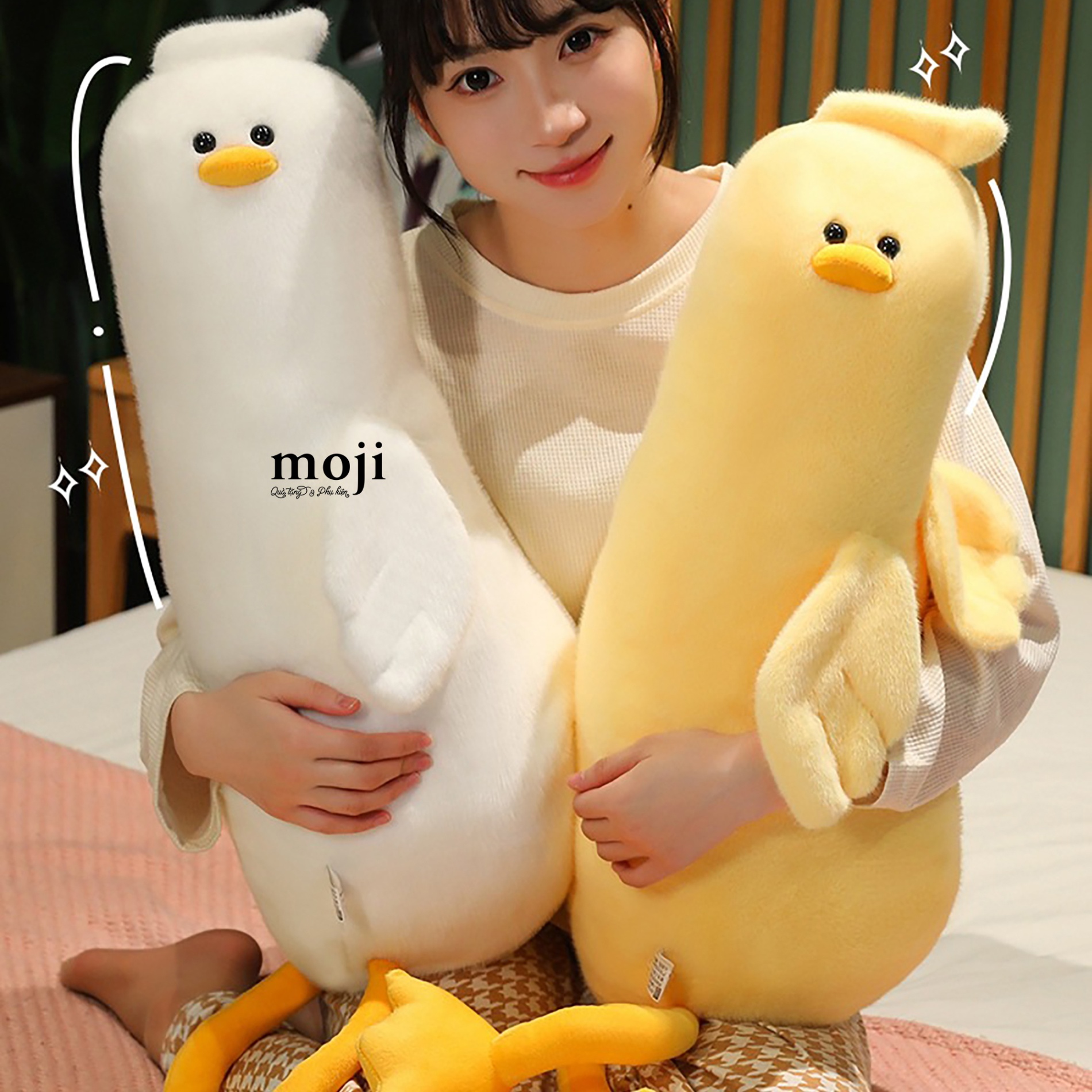 Gấu bông MJ lớn Duck vịt vàng chân dài nằm 55cm