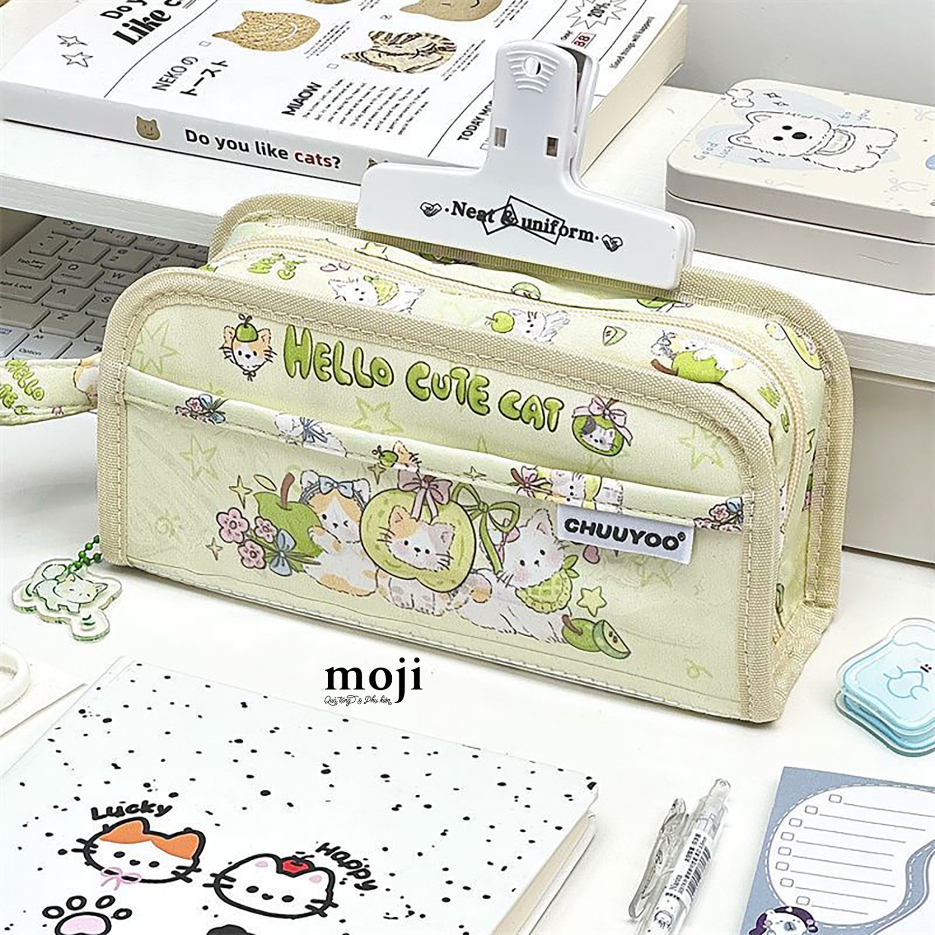 Hộp bút lớn Hello cute cat flower fruit star 10x21