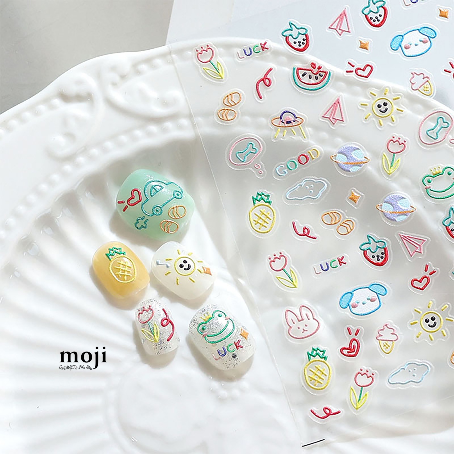 Dán móng tay nail Cute animal fruit flower viền màu TC-013