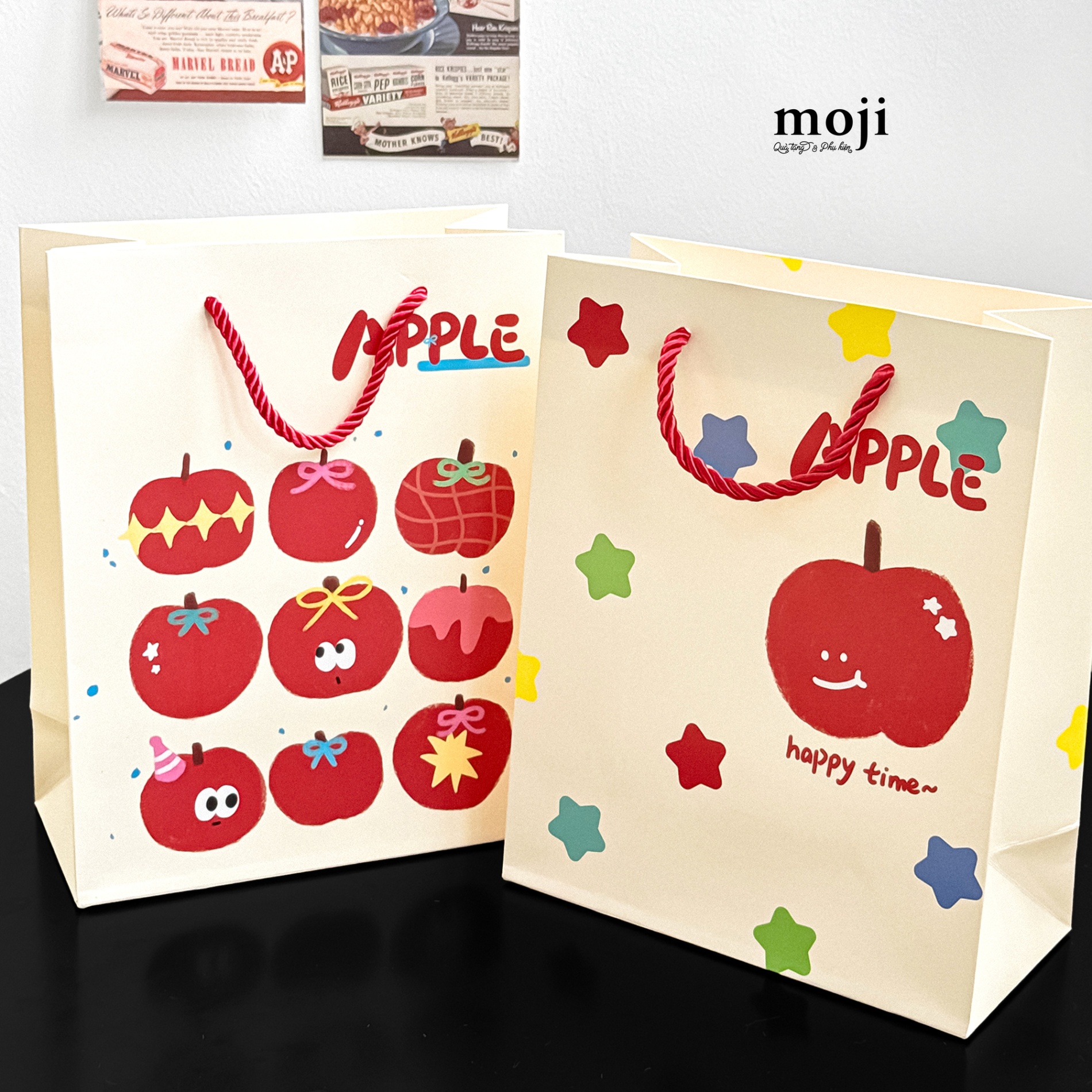 Bao túi quà Fruit apple nơ ngôi sao 10x21x25