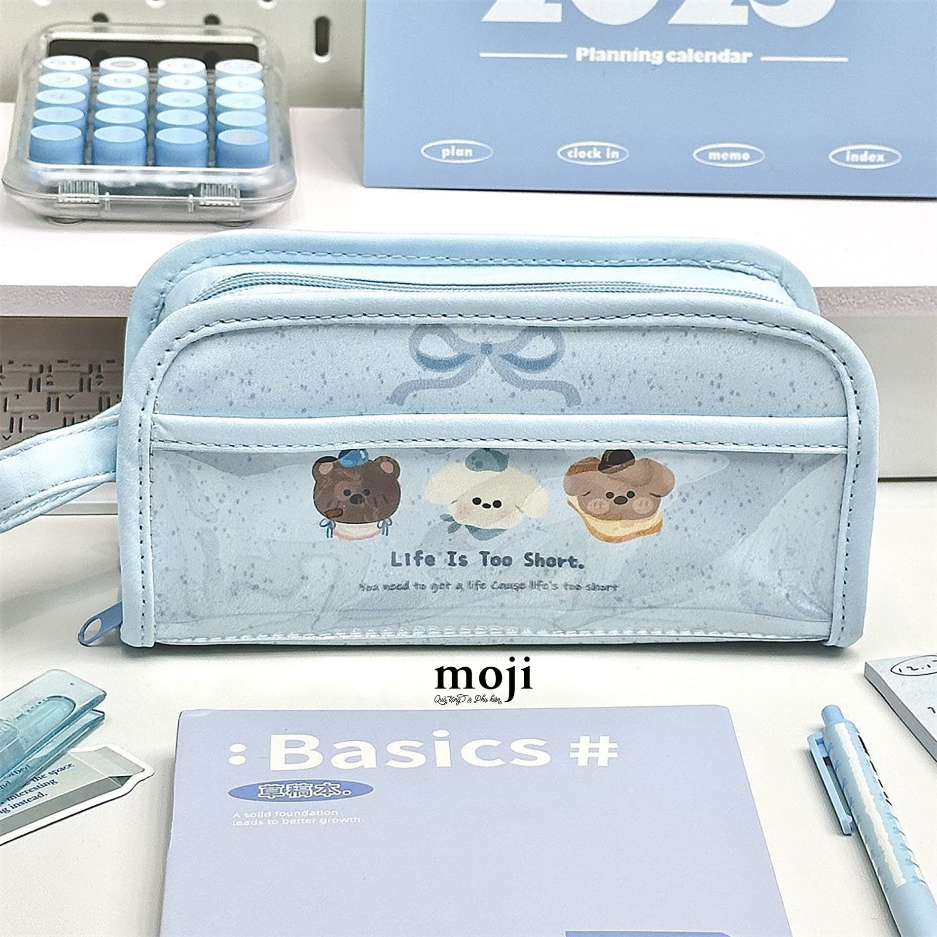 Hộp bút lớn Cute animal face bow life is too short 10x21
