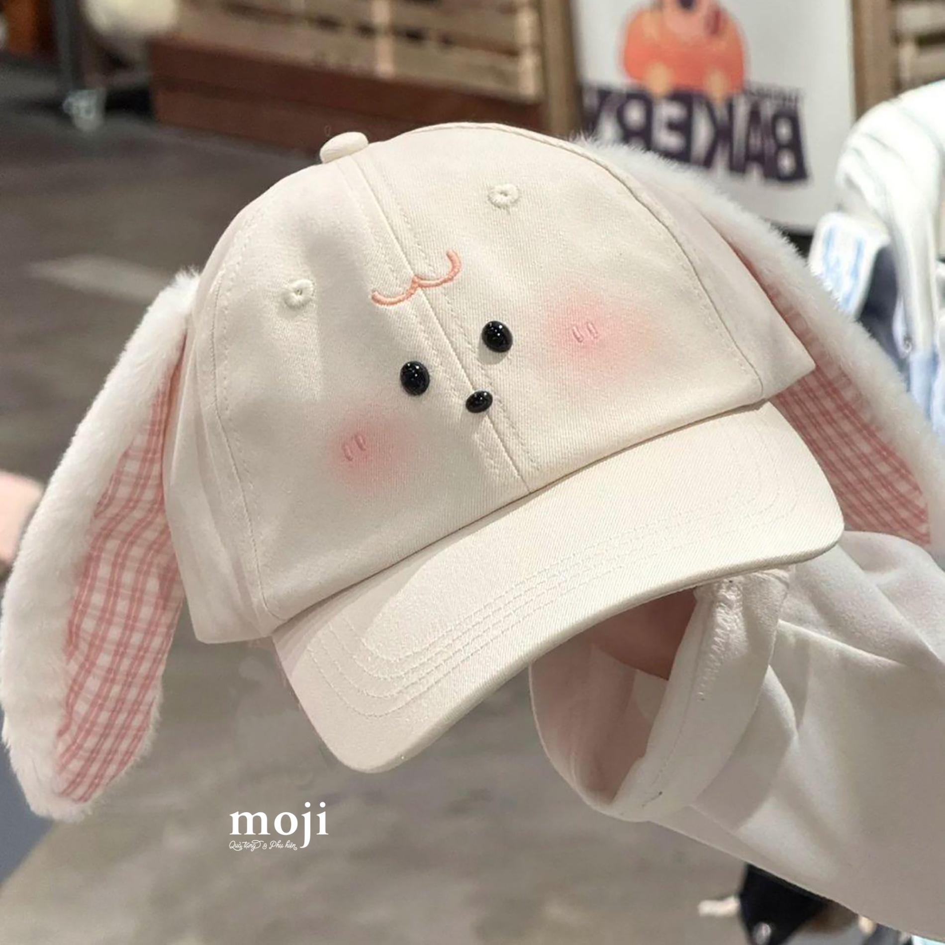 Mũ nón lưỡi trai Cute dog face có tai lông xù kẻ ô