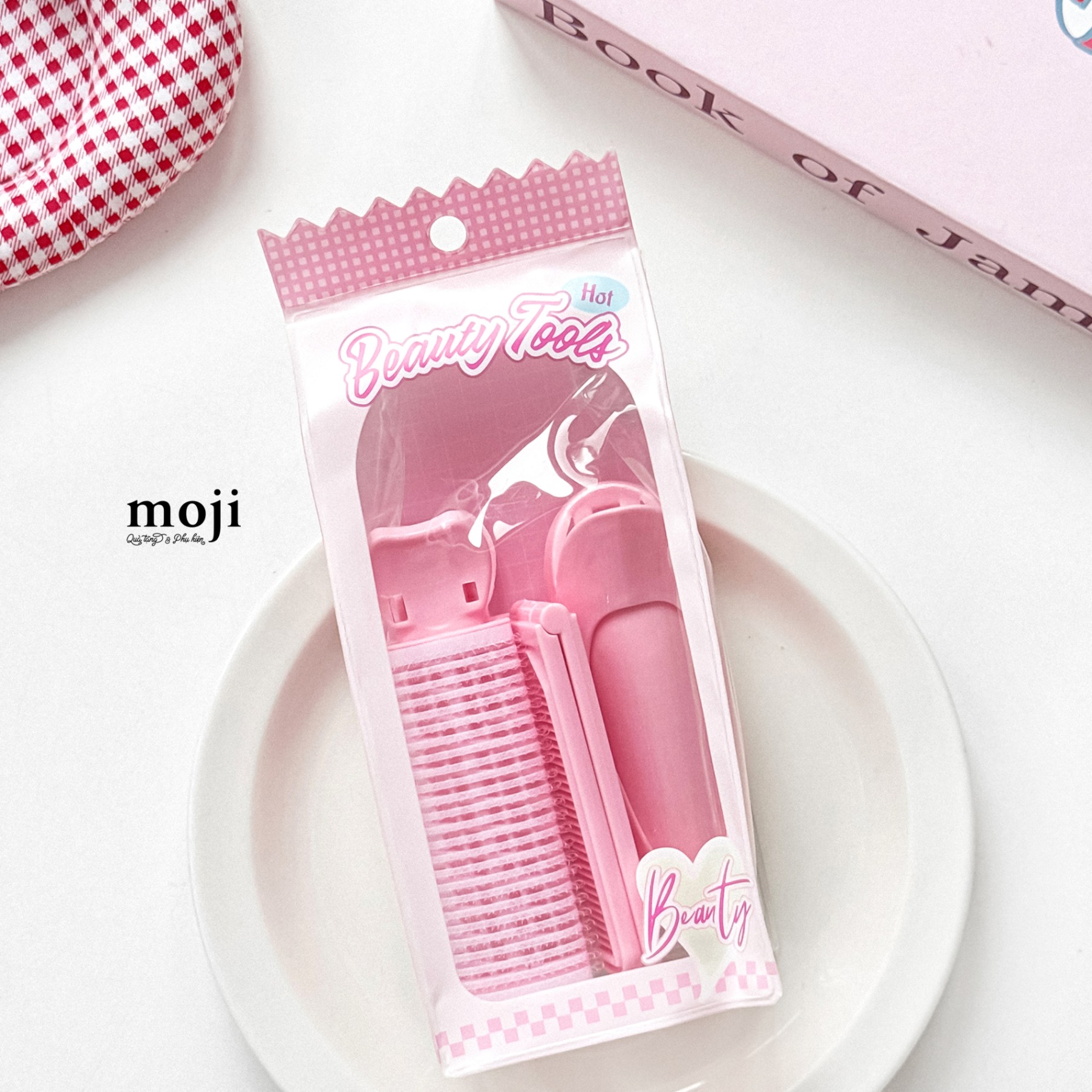 Cuốn lô kẹp phồng chân tóc Heart beauty pink color kèm lược set3