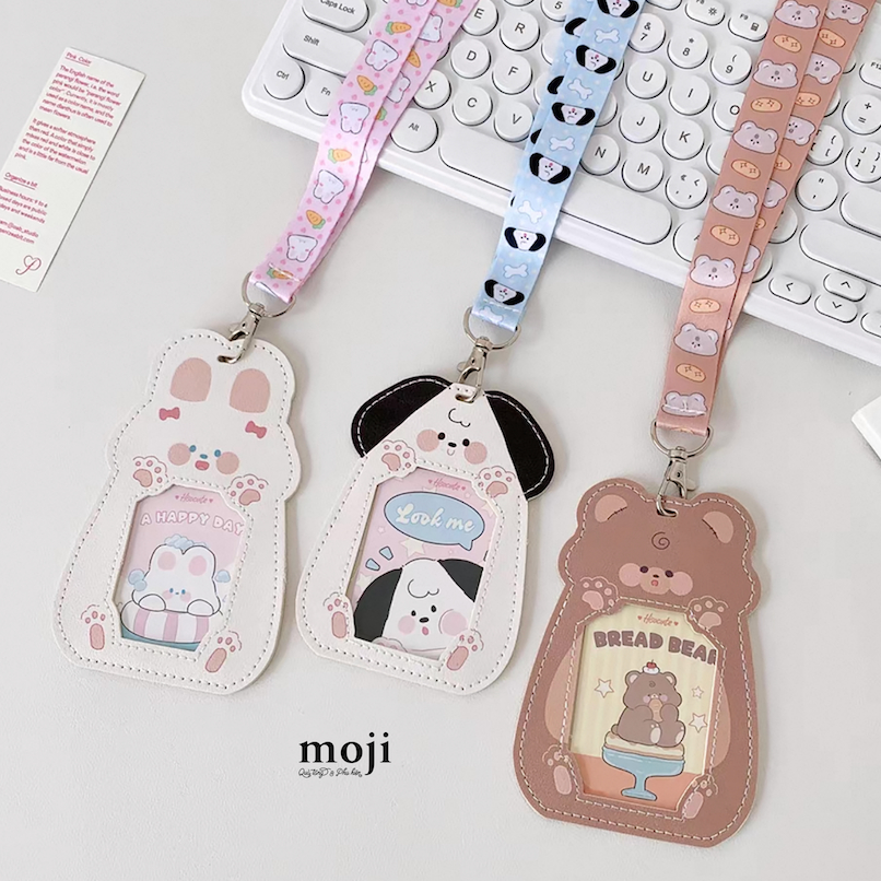 Đeo thẻ dọc da Cute animal ngồi kèm strap 8x12