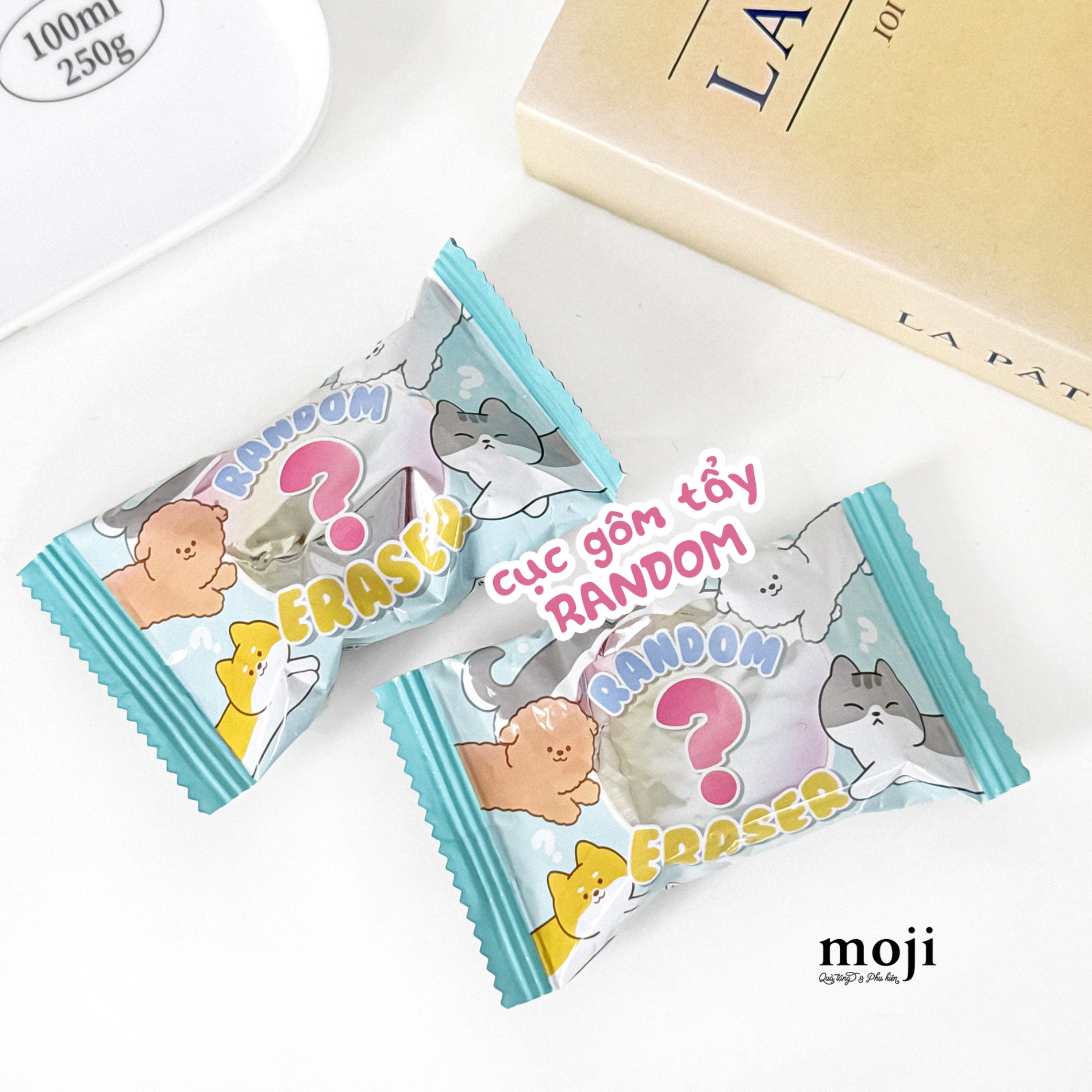 Cục tẩy gôm Cute cat dog biểu cảm hình khối túi mù