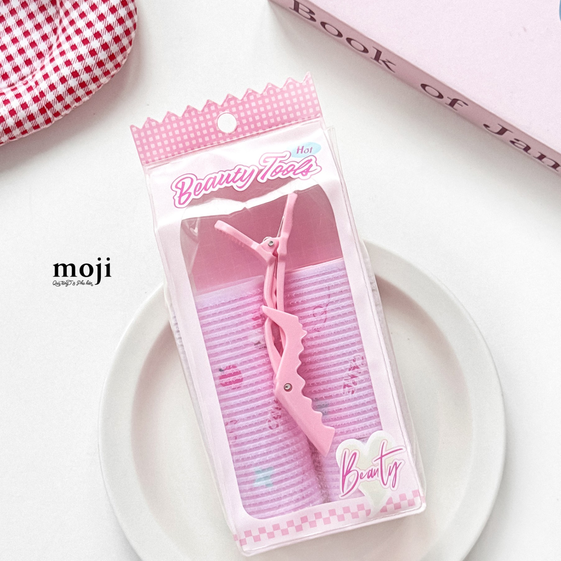 Cuốn lô set2 Heart beauty pink color kèm kẹp tóc