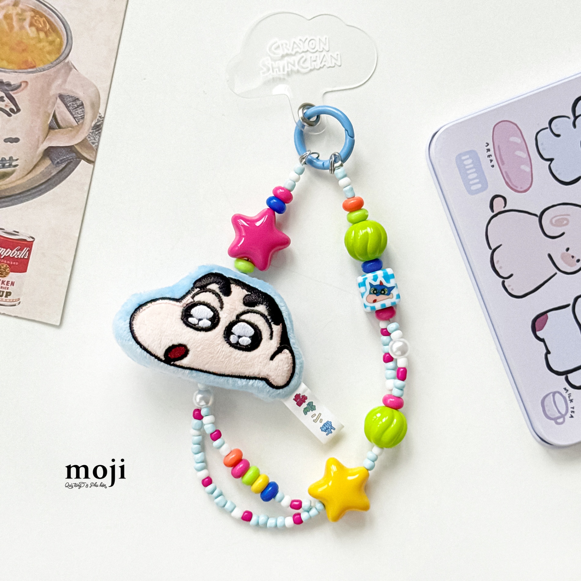 Dây đeo điện thoại Shinchan face nhồi bông ngôi sao kèm phụ kiện