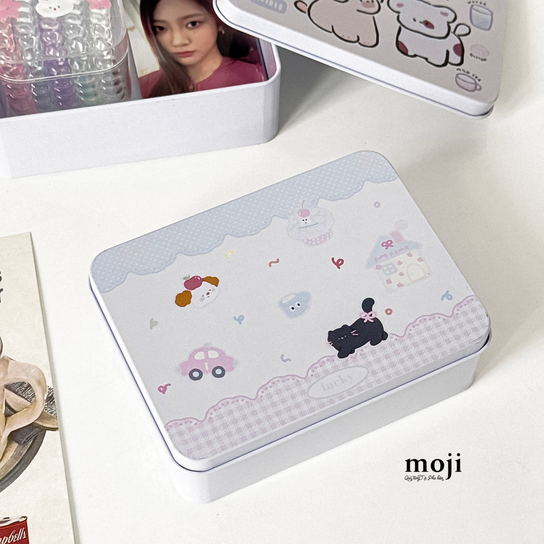Hộp đa năng mini kim loại Cute animal pink home lucky 4x9x12