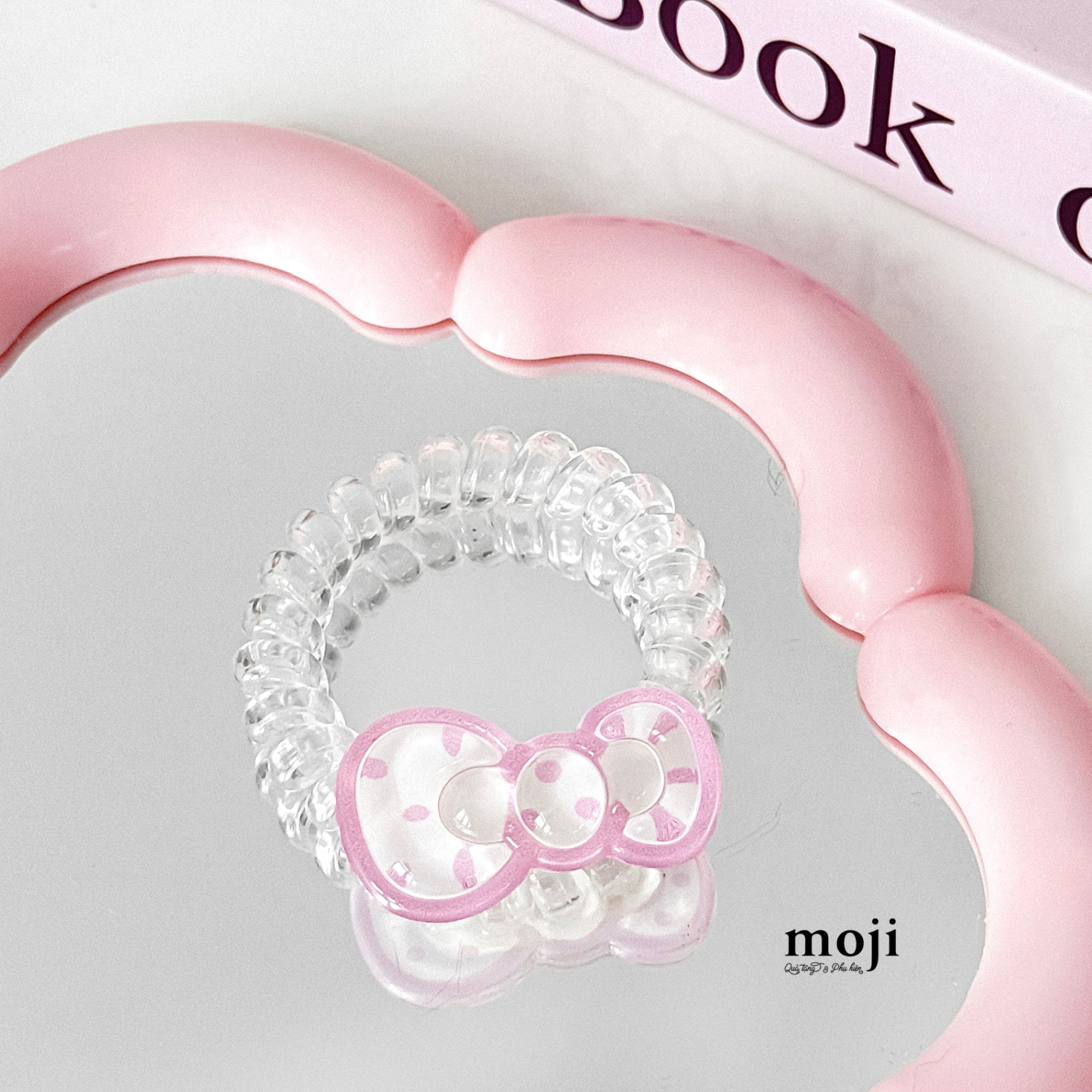 Buộc tóc lò xo trong suốt Bow nơ viền màu chấm bi