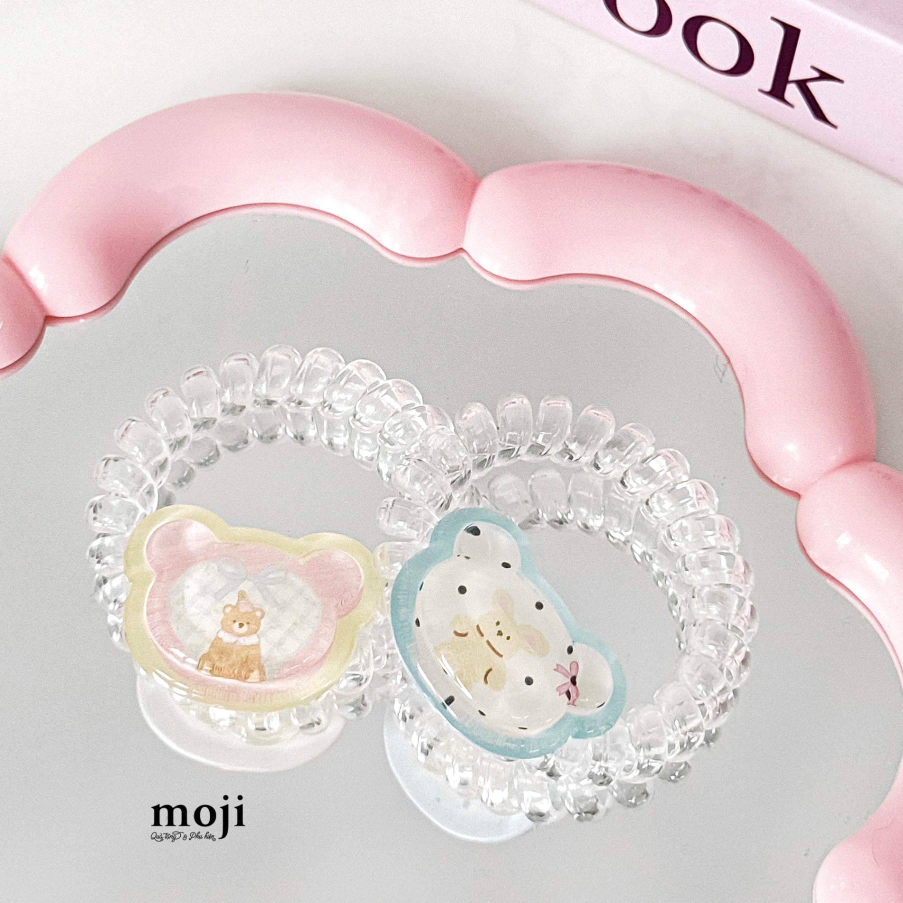 Buộc tóc lò xo trong suốt Baby bear face nhiều họa tiết viền màu