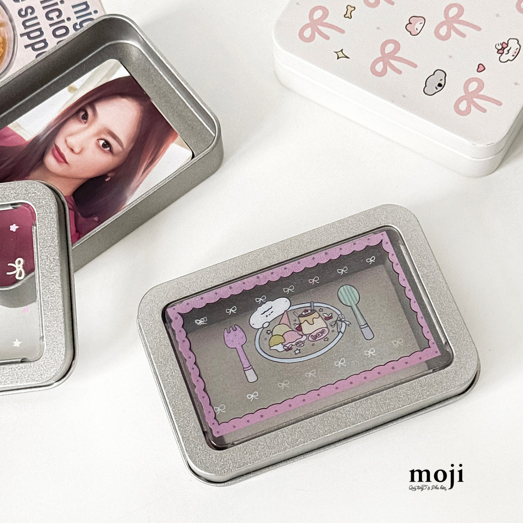 Hộp đa năng mini kim loại Ice cream pudding bow nơ 2x7x10
