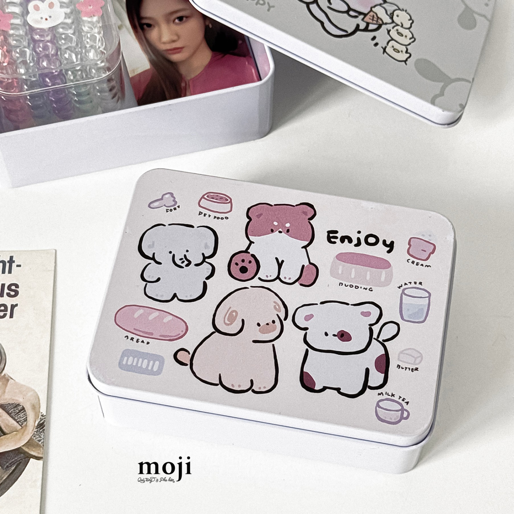 Hộp đa năng mini kim loại Cute animal enjoy food 4x9x12