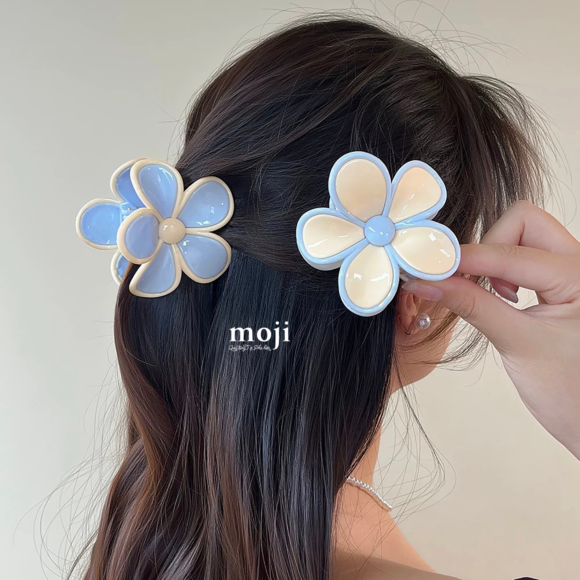Kẹp tóc càng cua Basic flower viền phối màu