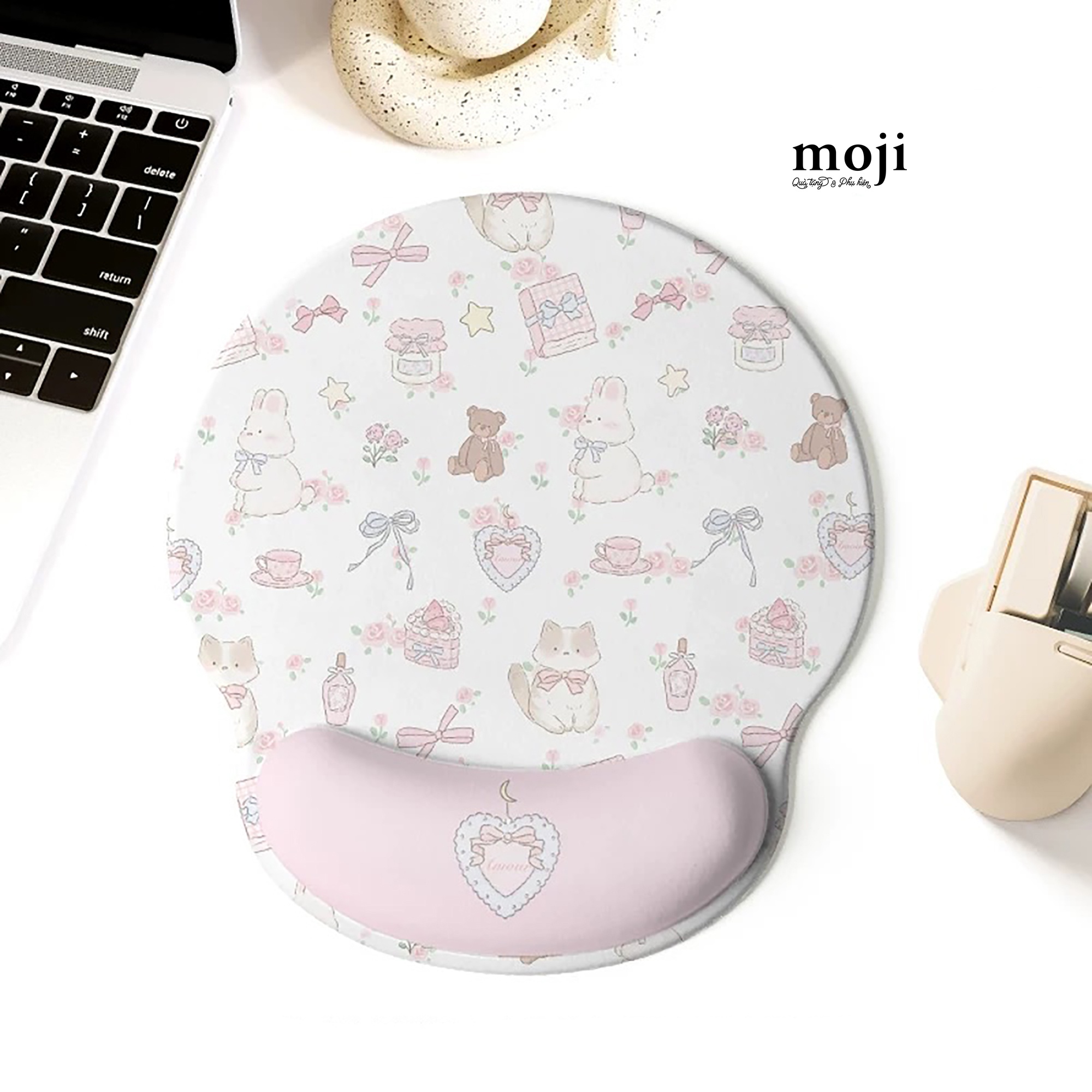 Lót chuột đệm tay Cute animal flower tea time 23x25