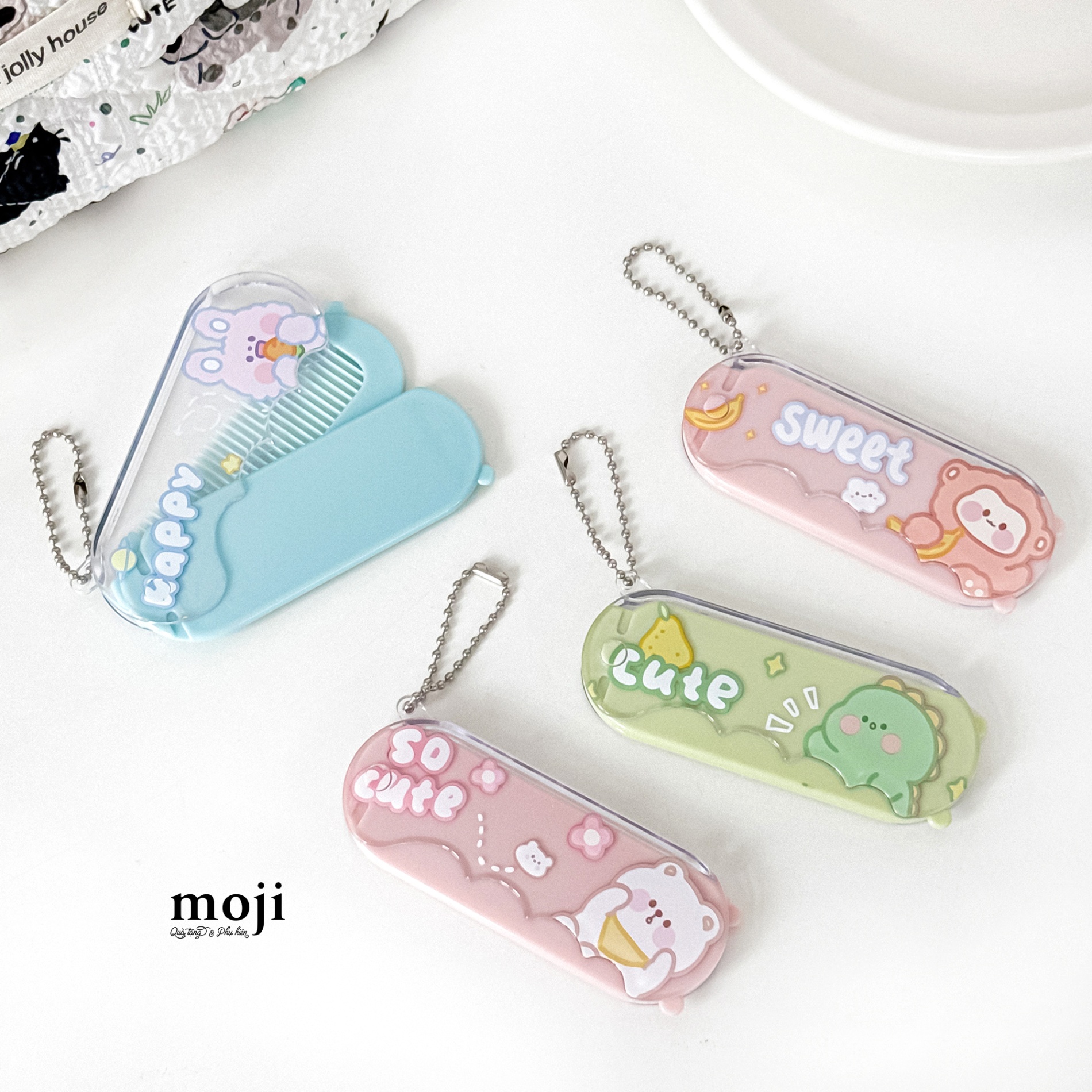 Lược gập kèm gương Cute animal má hồng