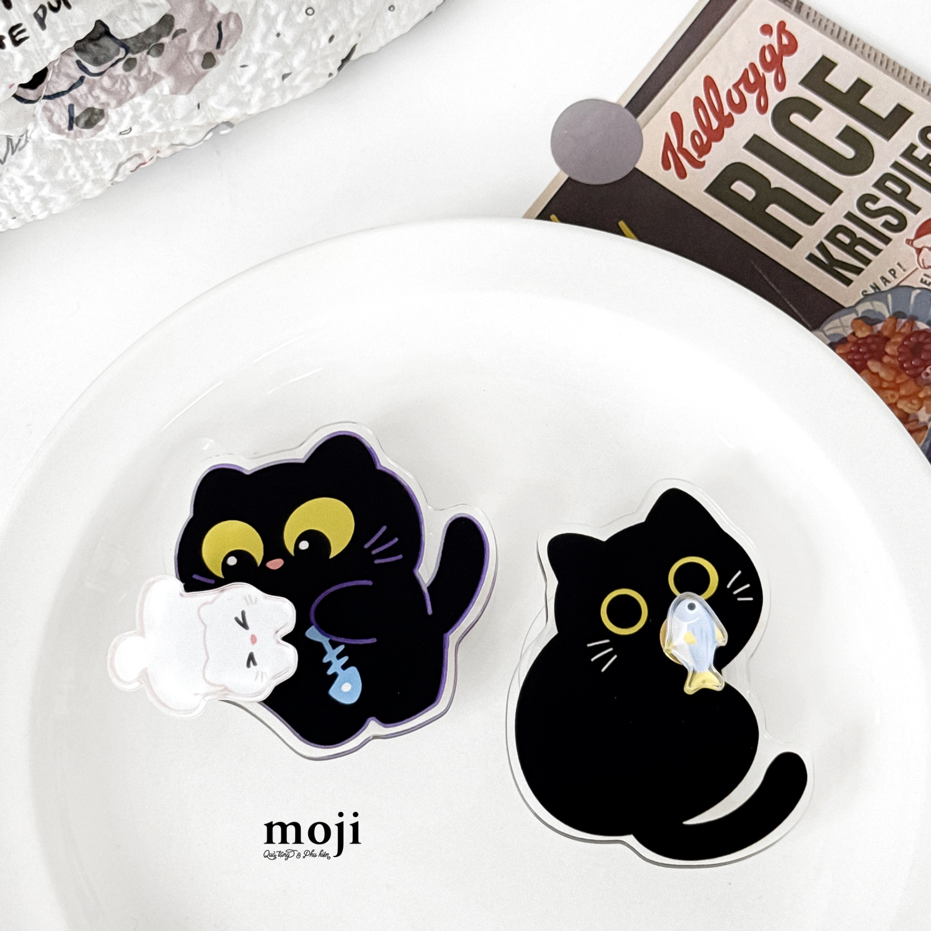 Mojipop cắt hình Black cat mèo cá nhỏ xoay