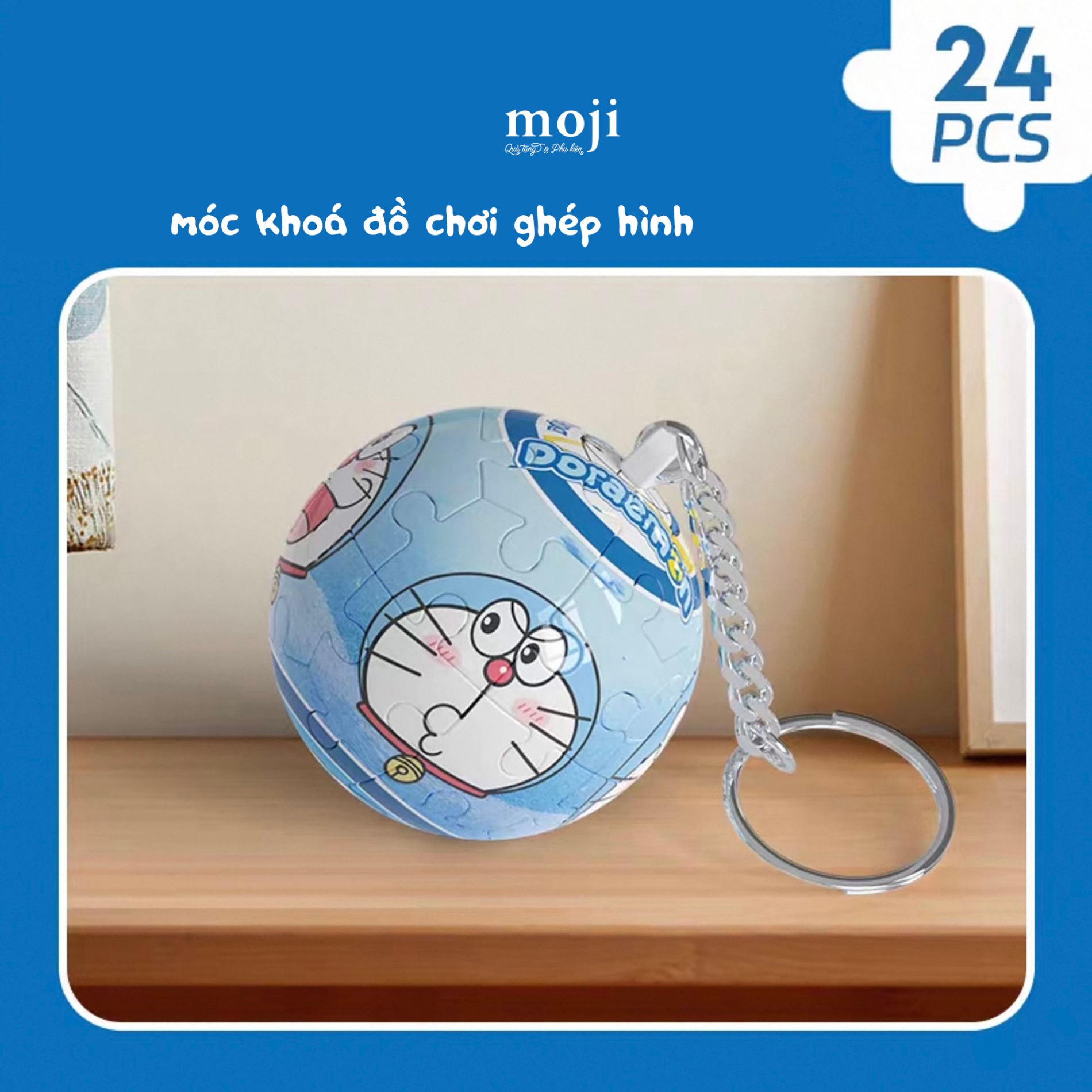 Móc khóa đồ chơi ghép hình Doraemon Doremon face biểu cảm quả bóng