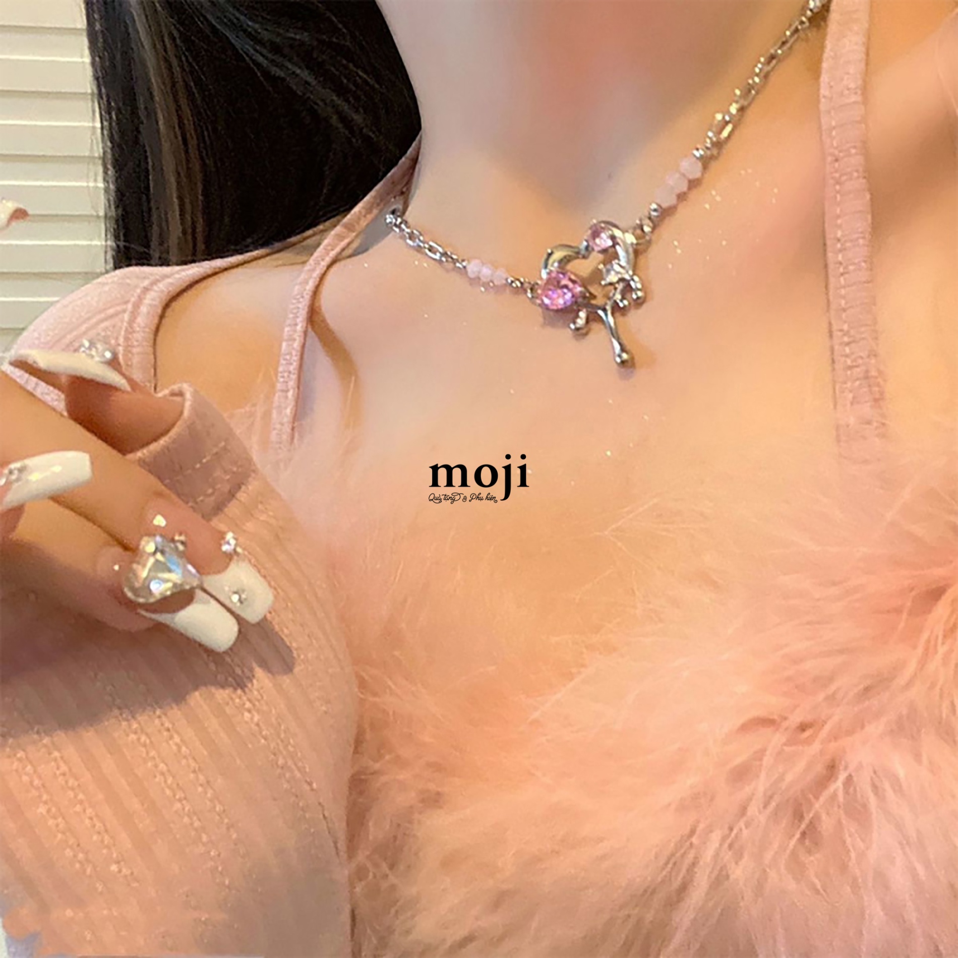 Dây chuyền mạ bạc Heart trái tim chảy đính đá màu